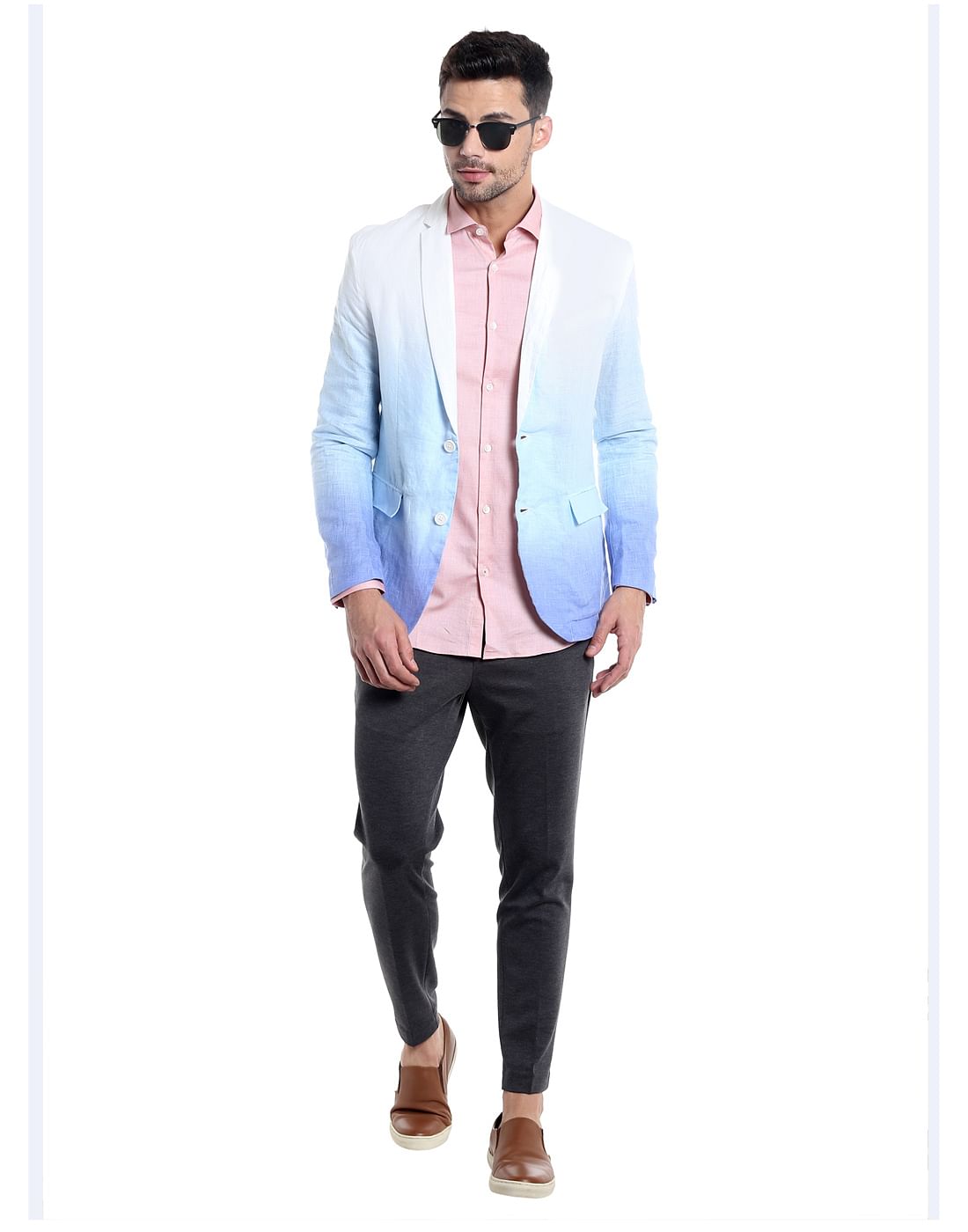 Light Blue Ombre Linen Blazer