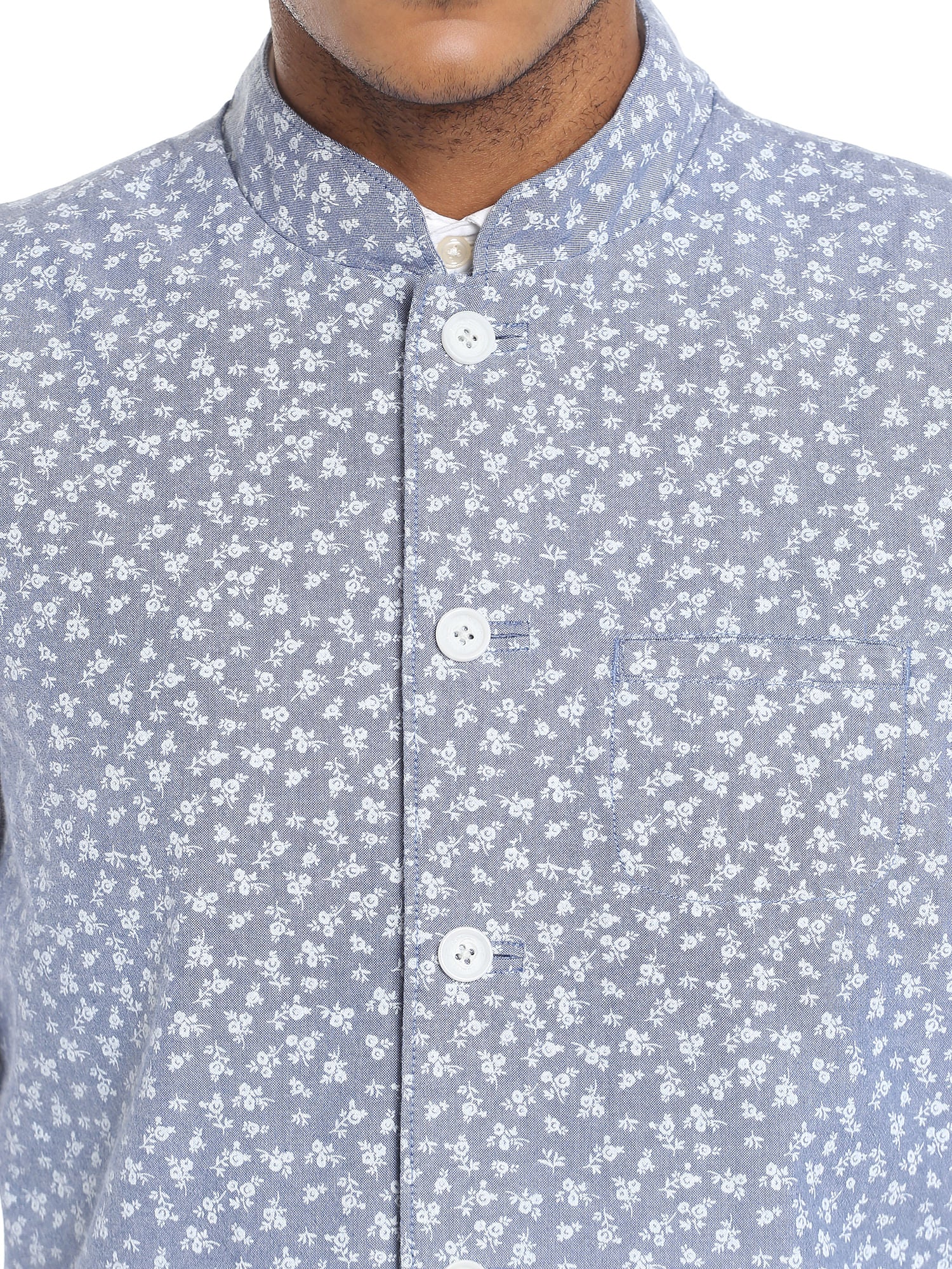 Blue Chambray Printed Waistcoat