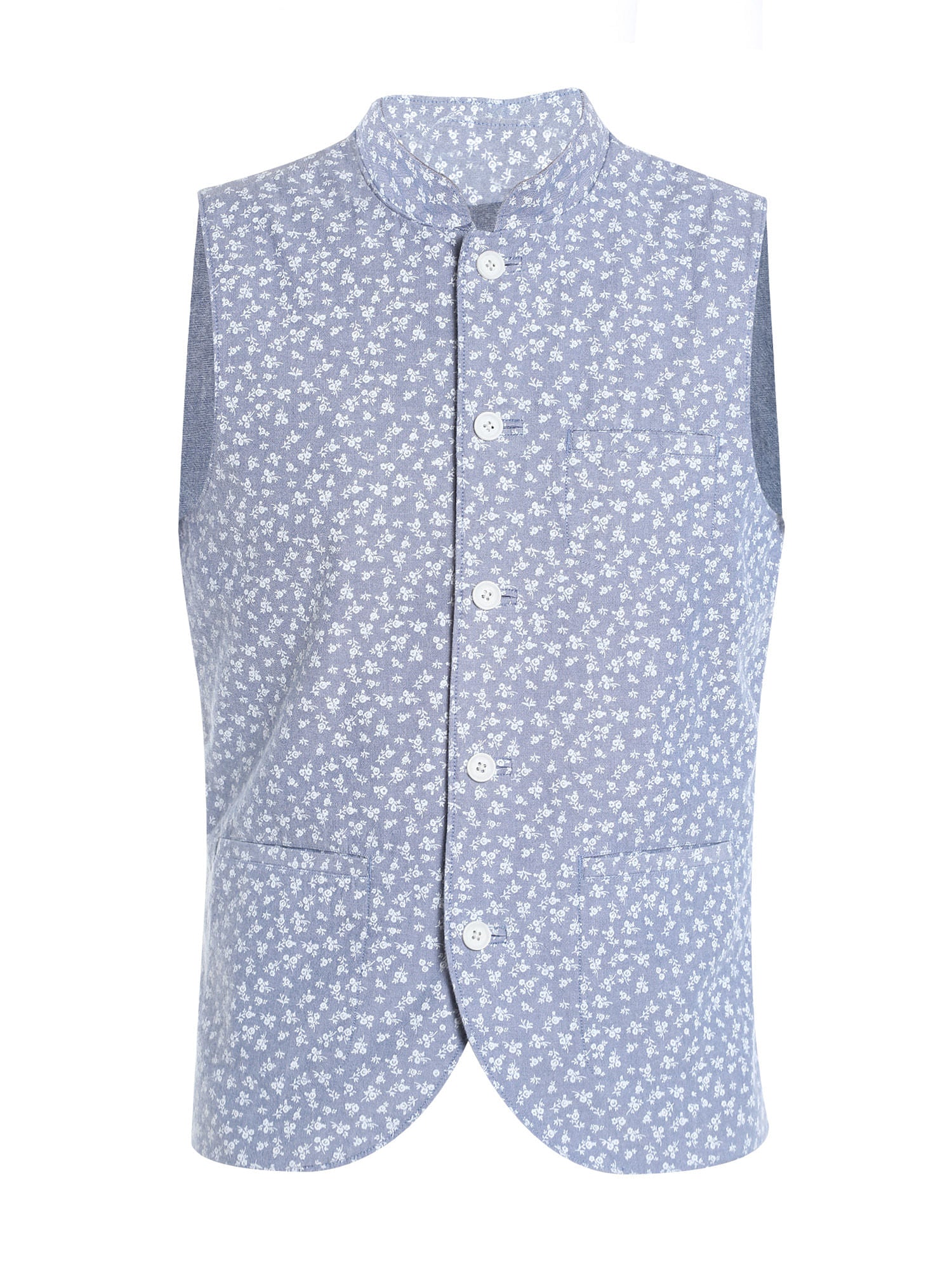 Blue Chambray Printed Waistcoat