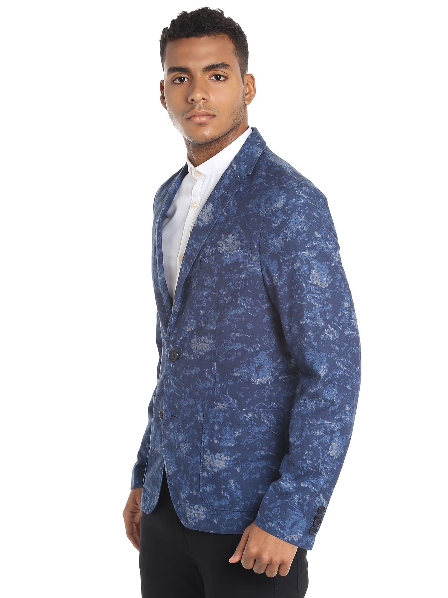 Dark Blue Printed Blazer