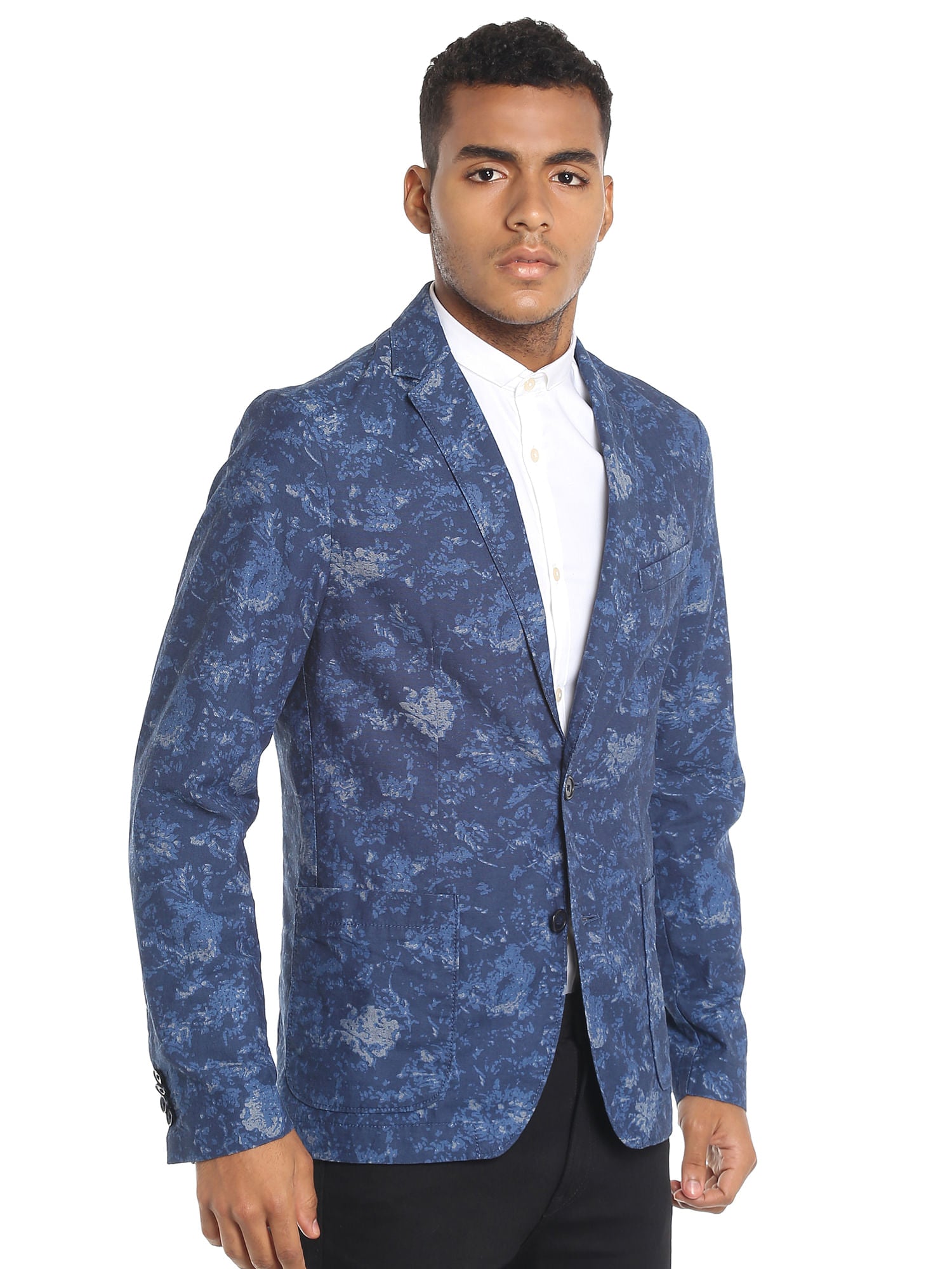 Dark Blue Printed Blazer