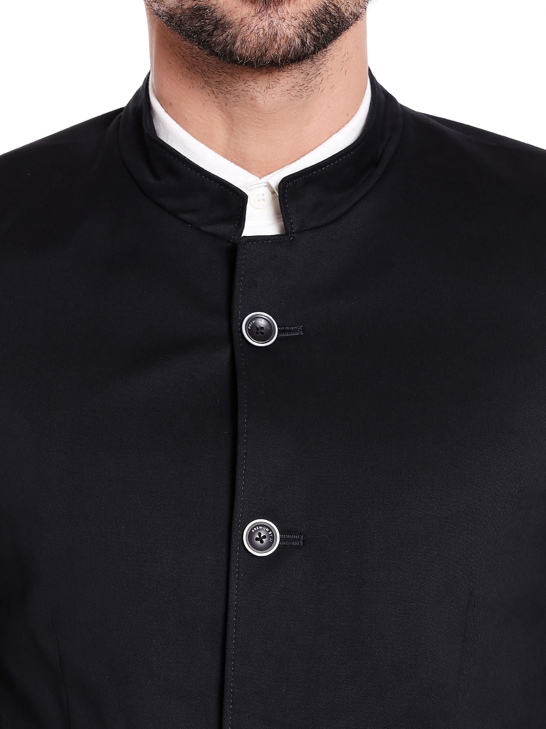 Dark Blue Mandarin Collar Blazer