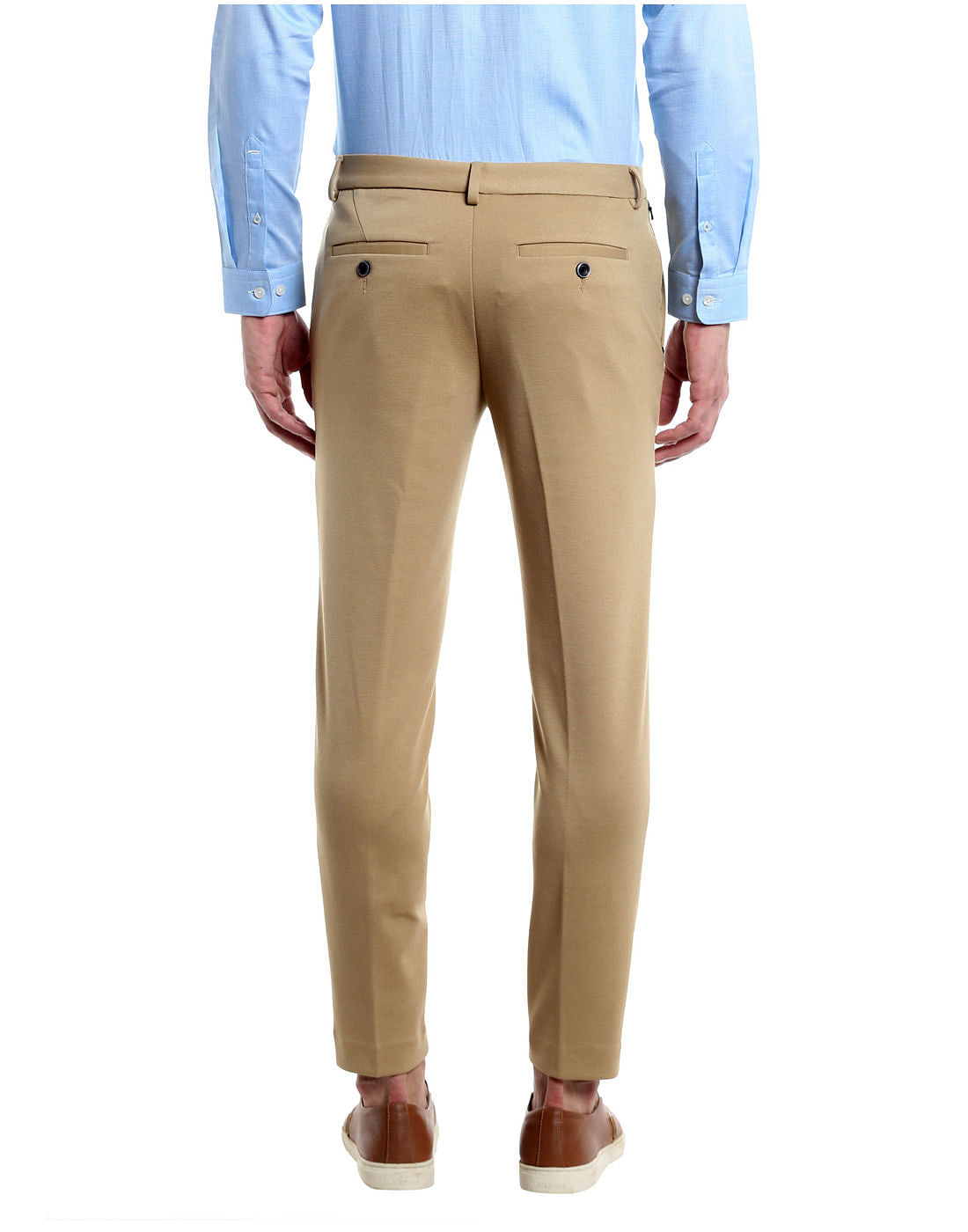 Beige Cropped Slim Fit Trousers