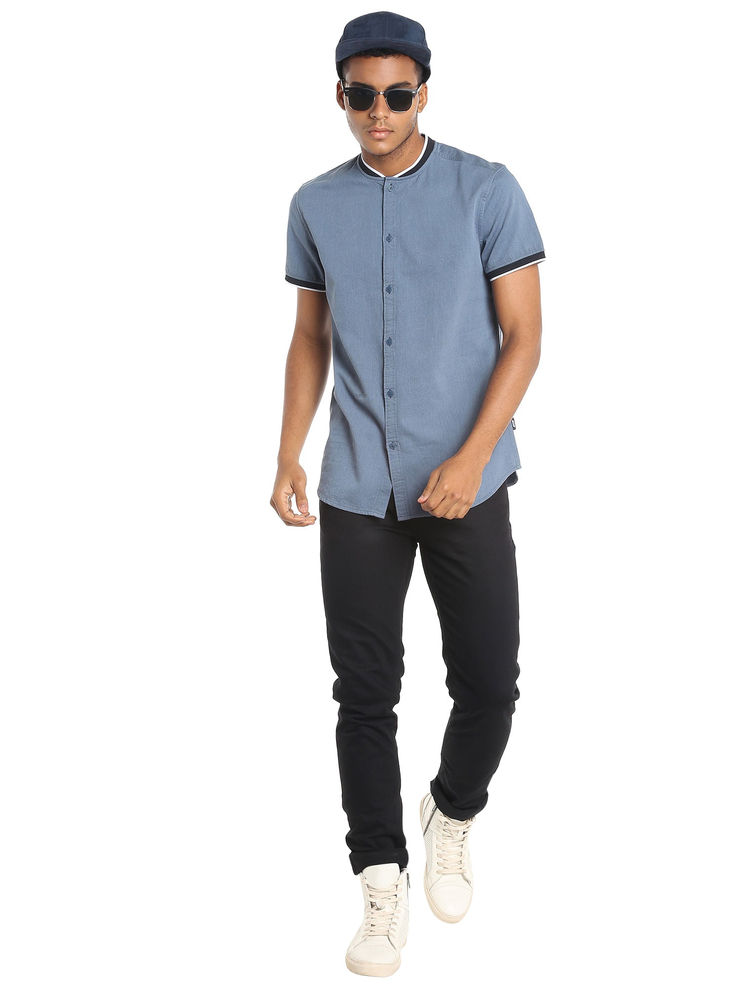 Blue Colour Blocked Slim Fit Shirt