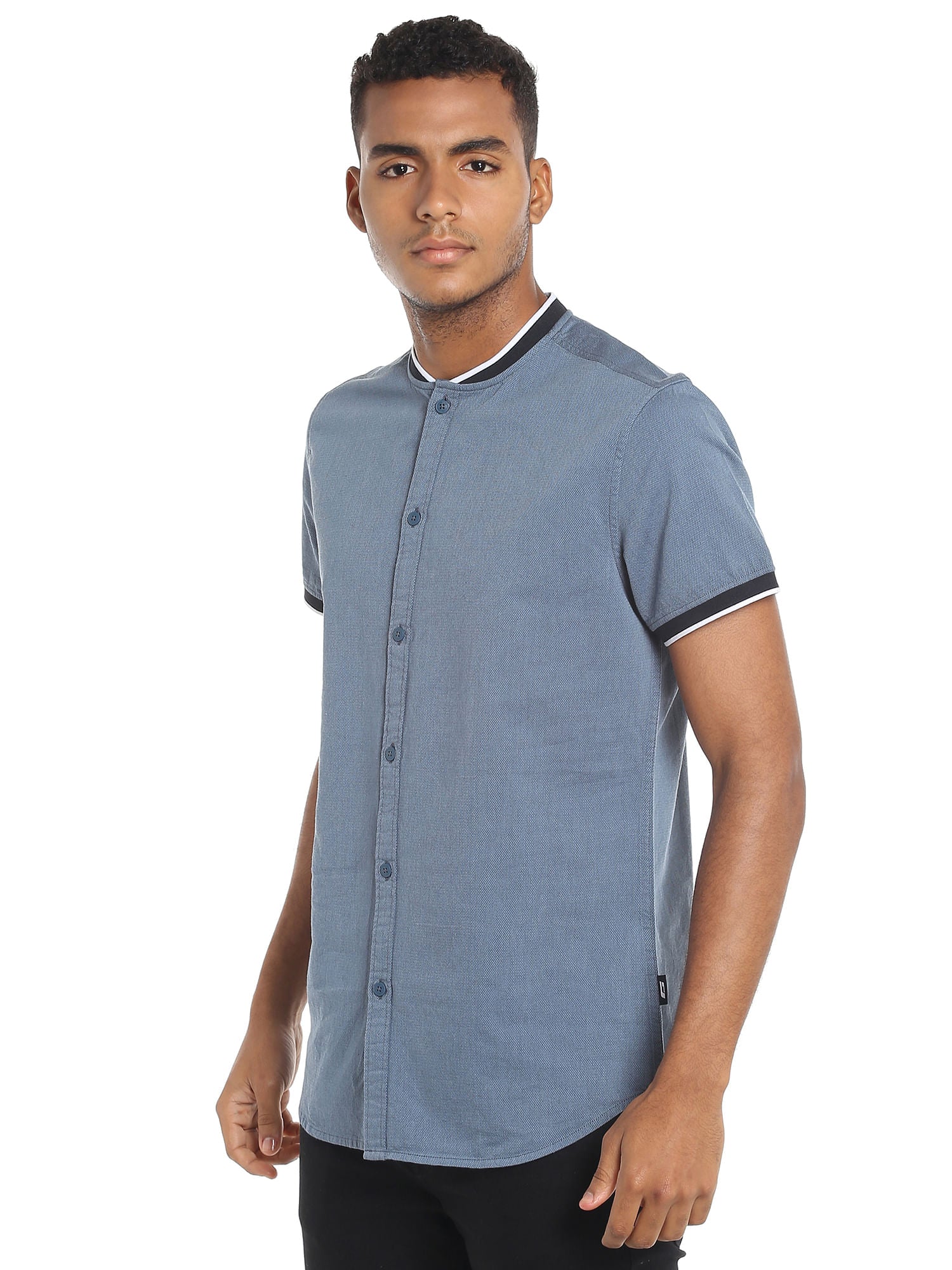 Blue Colour Blocked Slim Fit Shirt