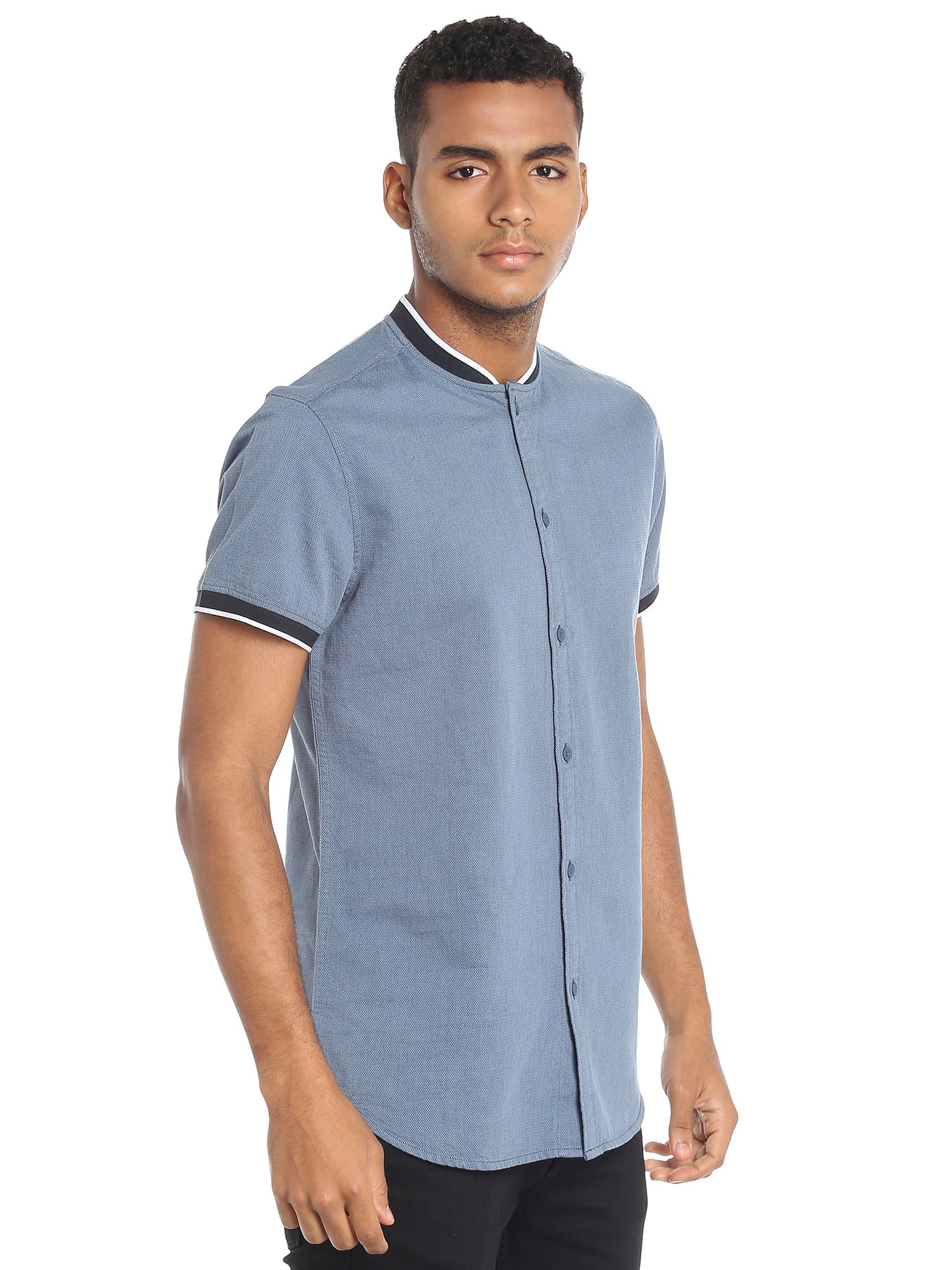 Blue Colour Blocked Slim Fit Shirt