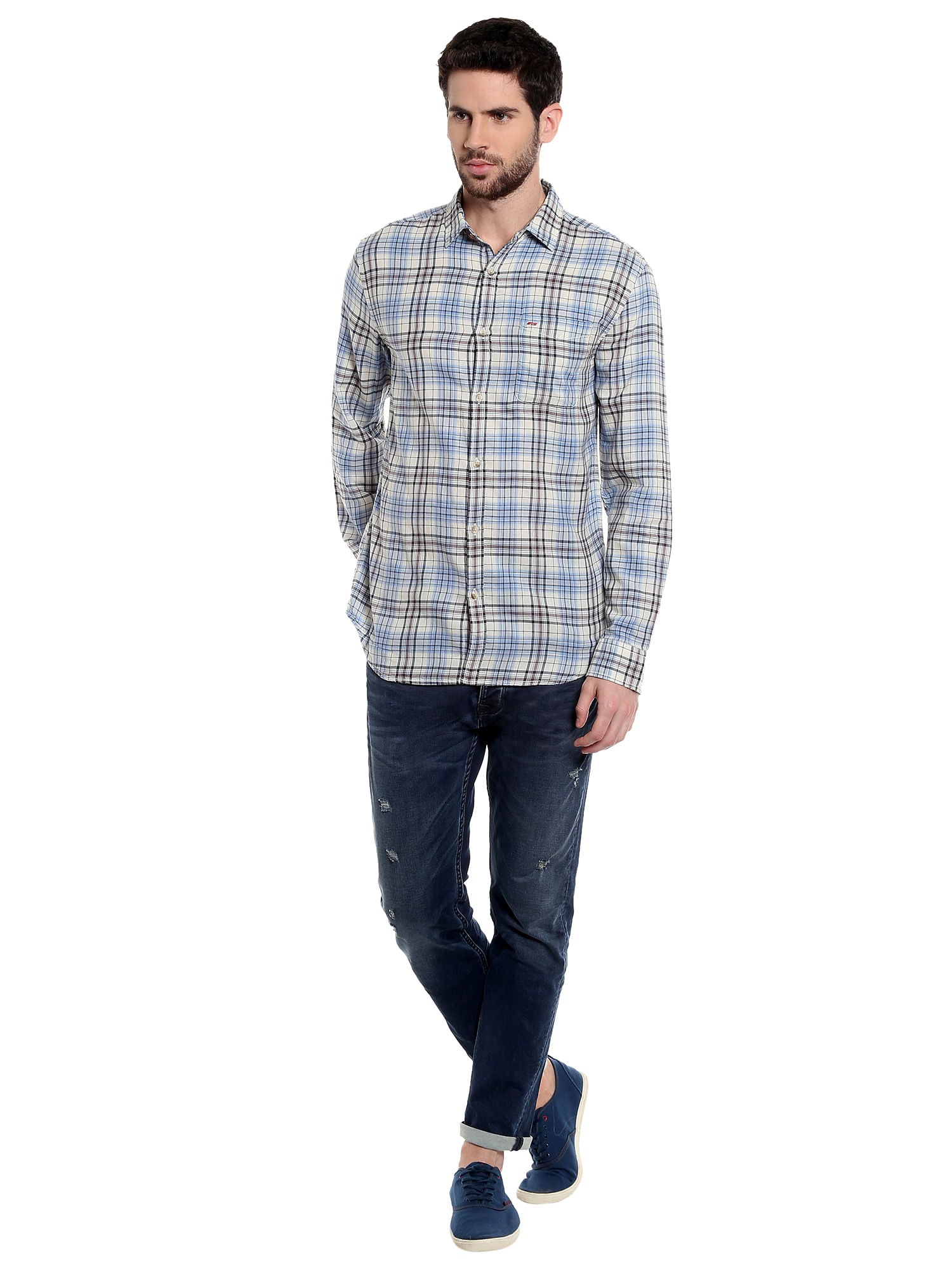 White Slim Fit Check Shirt