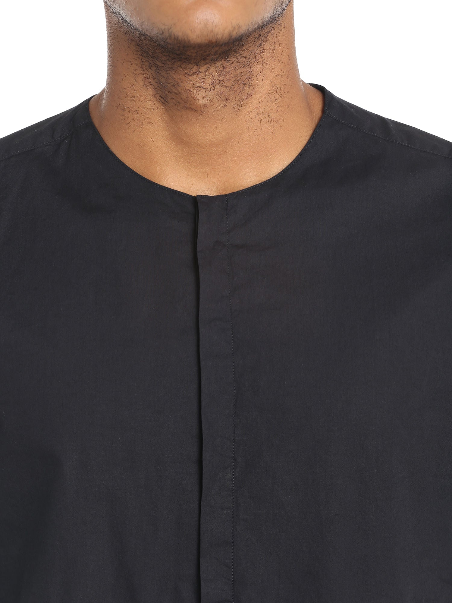 Black Collarless Slim Fit Shirt