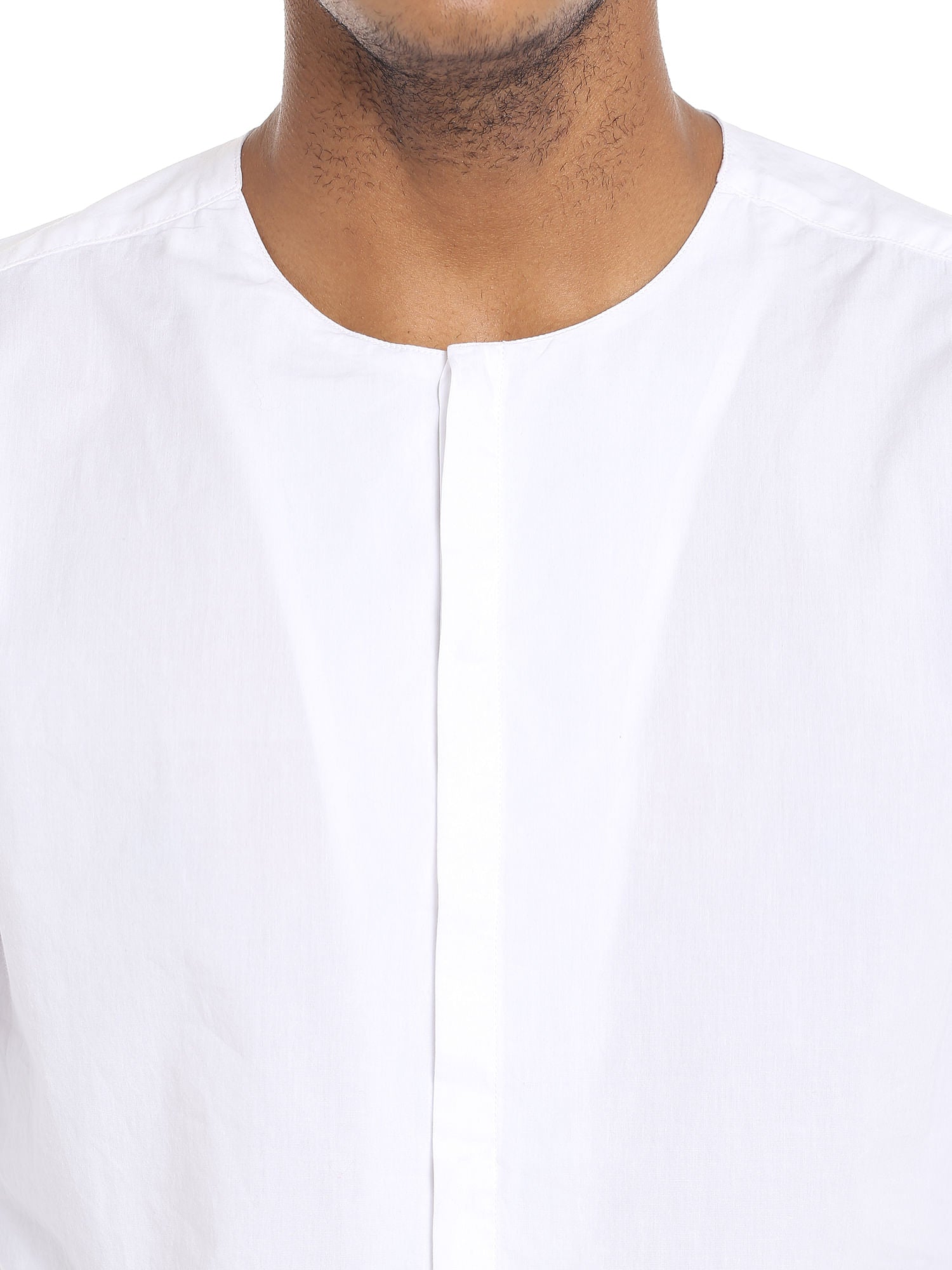 White Collarless Slim Fit Shirt