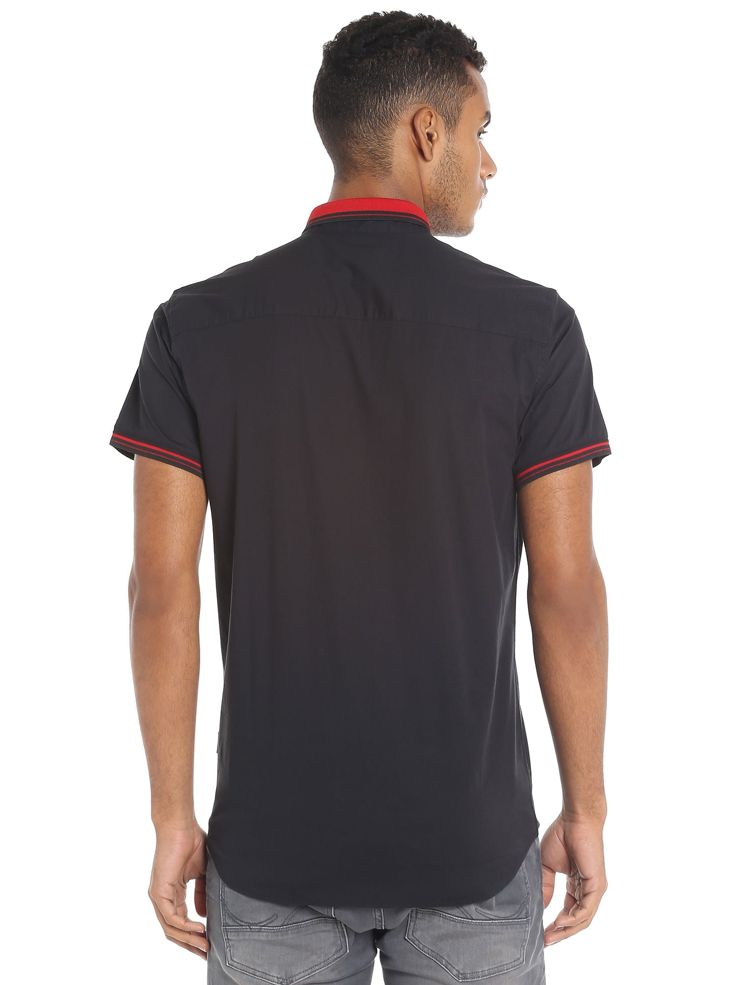 Red Collared Black Slim Fit Shirt