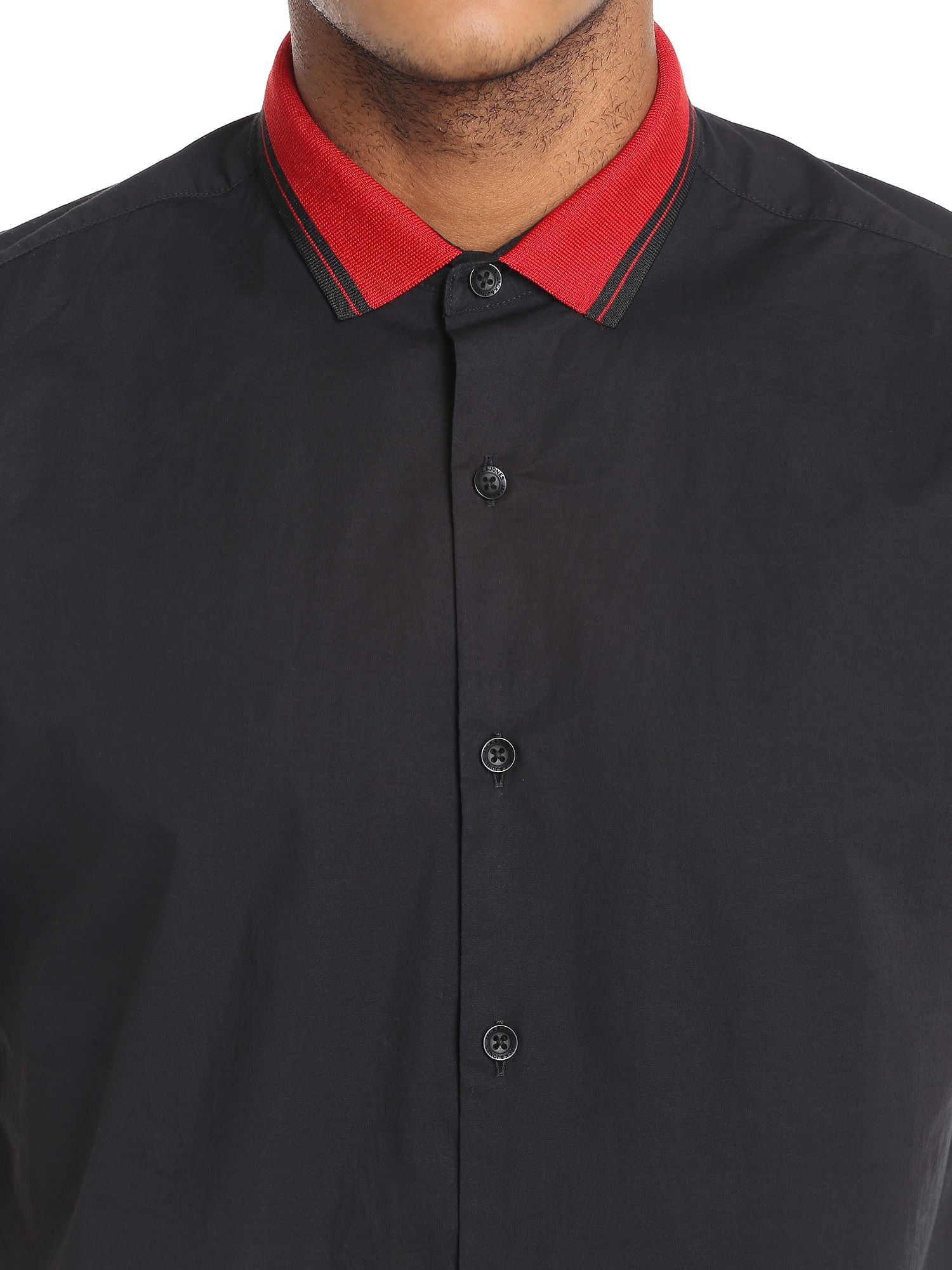 Red Collared Black Slim Fit Shirt