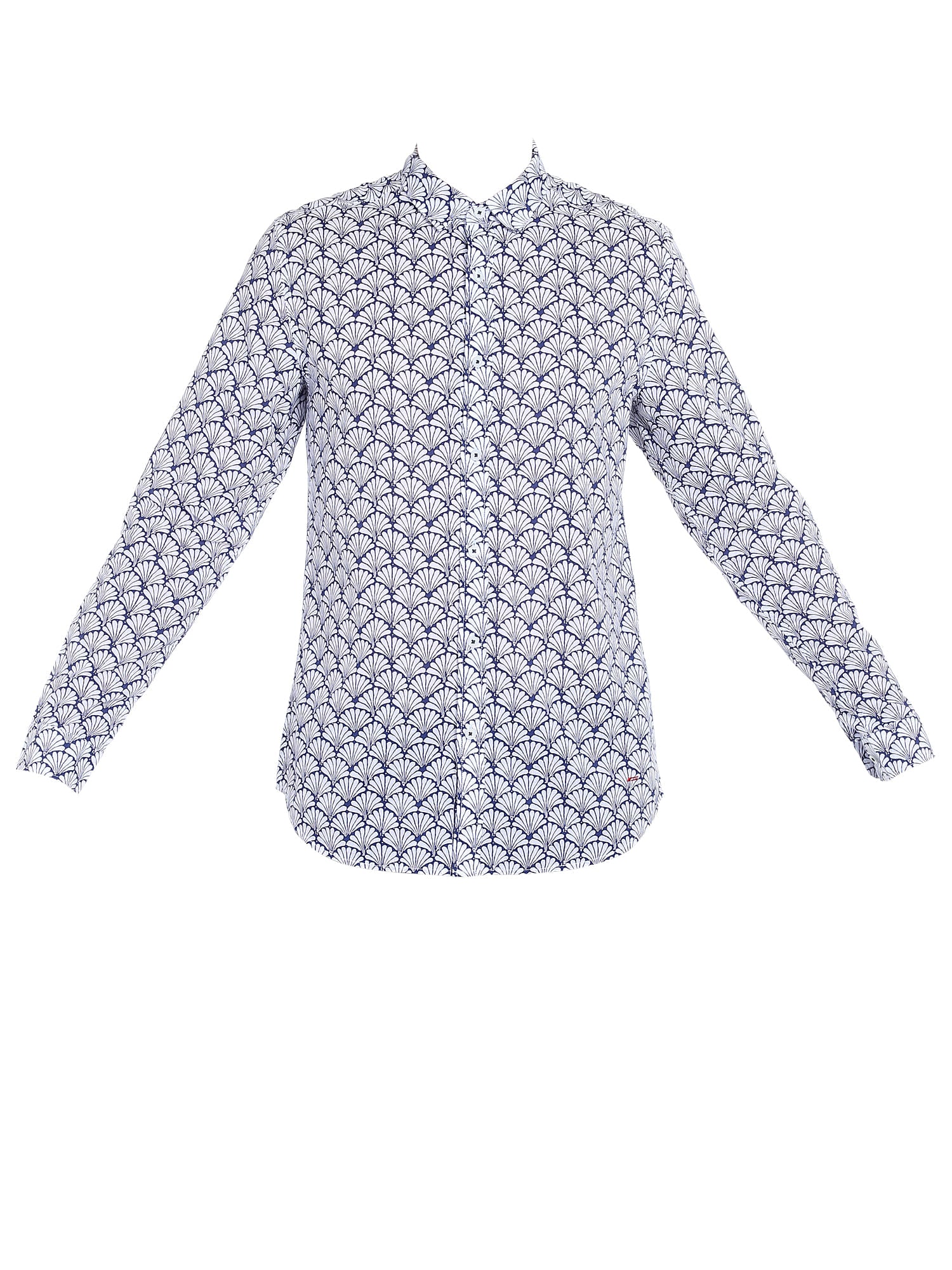 White & Blue Print Slim Fit Shirt