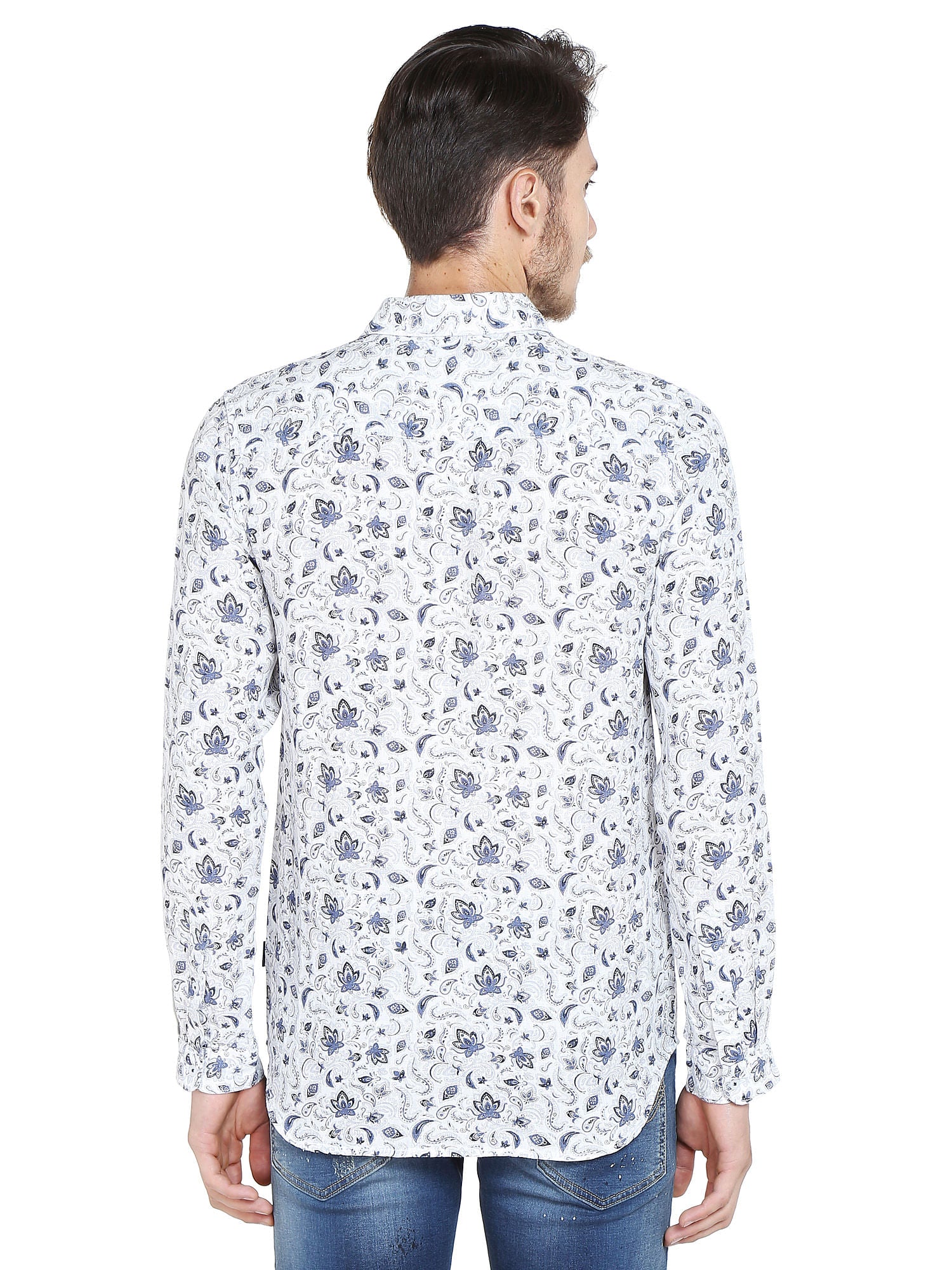 Floral Print White Linen Shirt