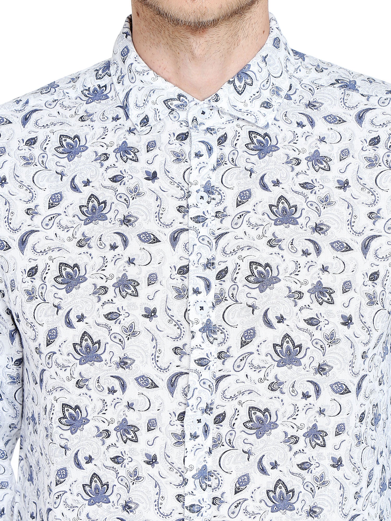 Floral Print White Linen Shirt