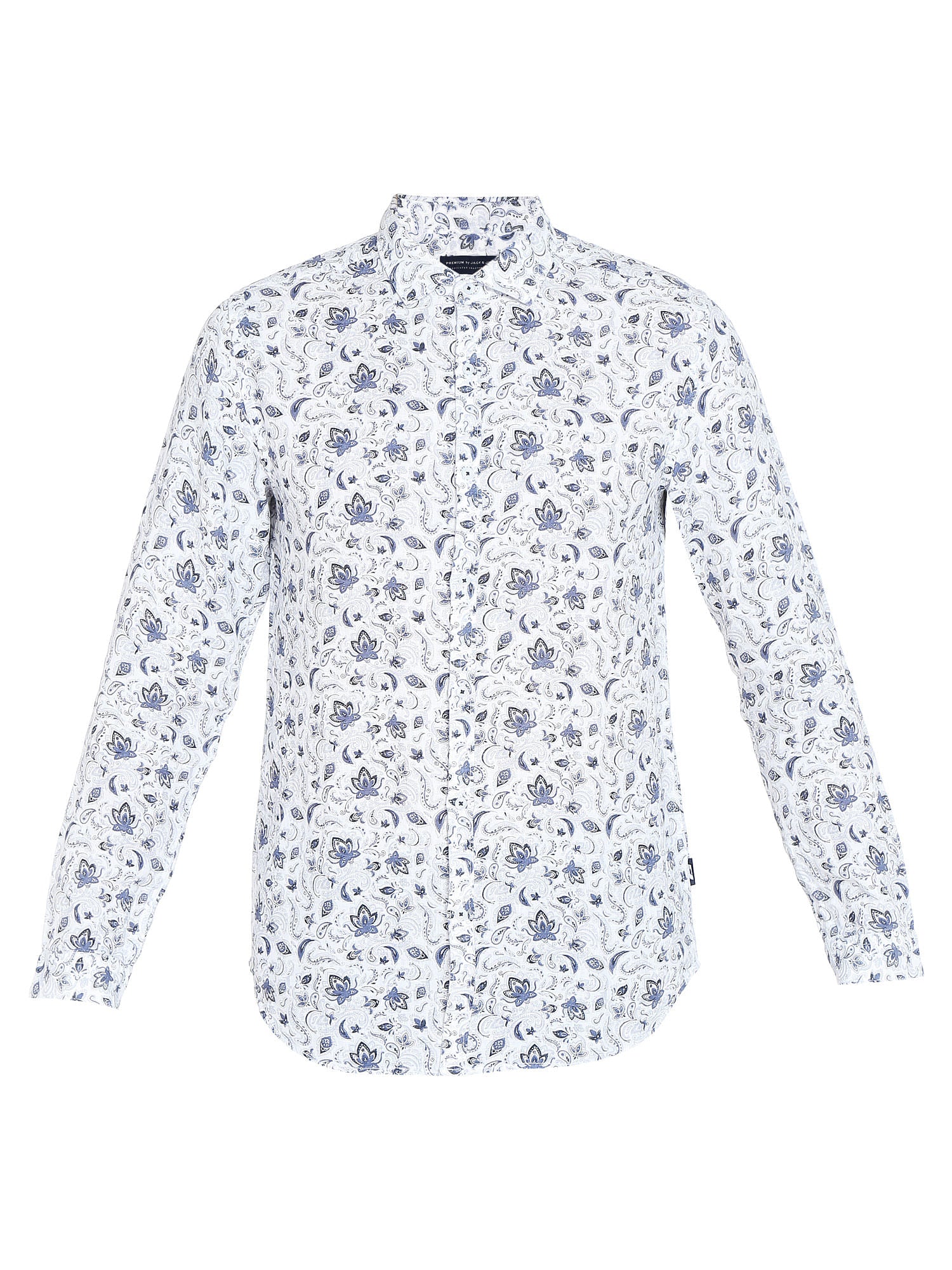 Floral Print White Linen Shirt