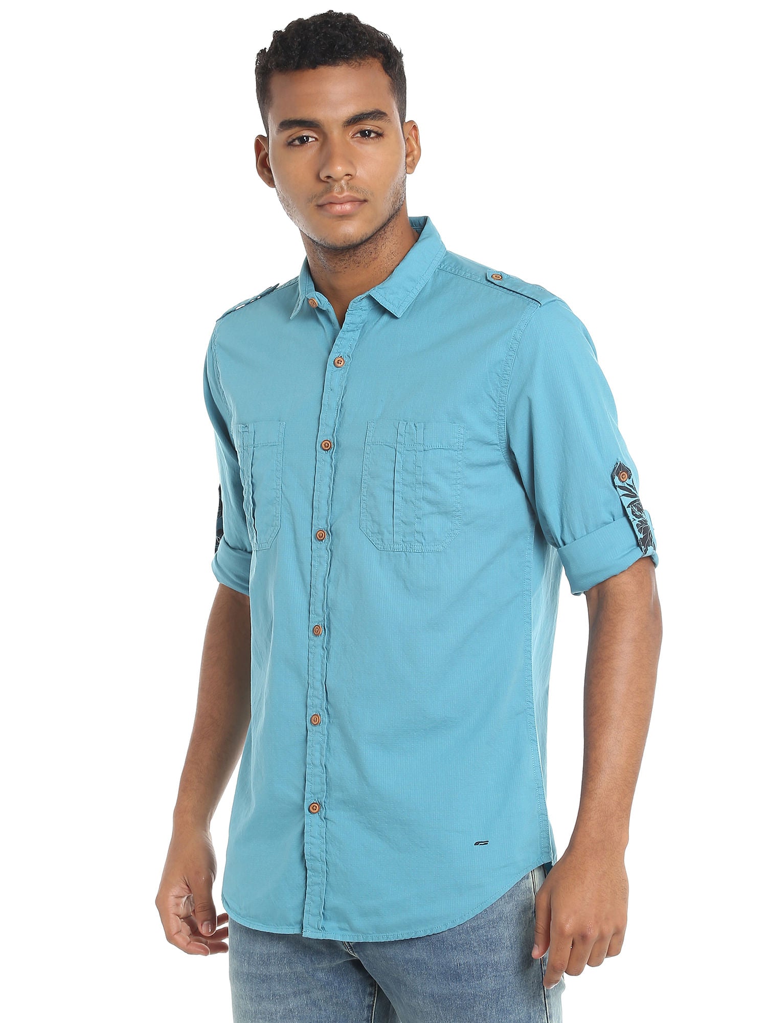 Teal Blue Slim Fit Shirt