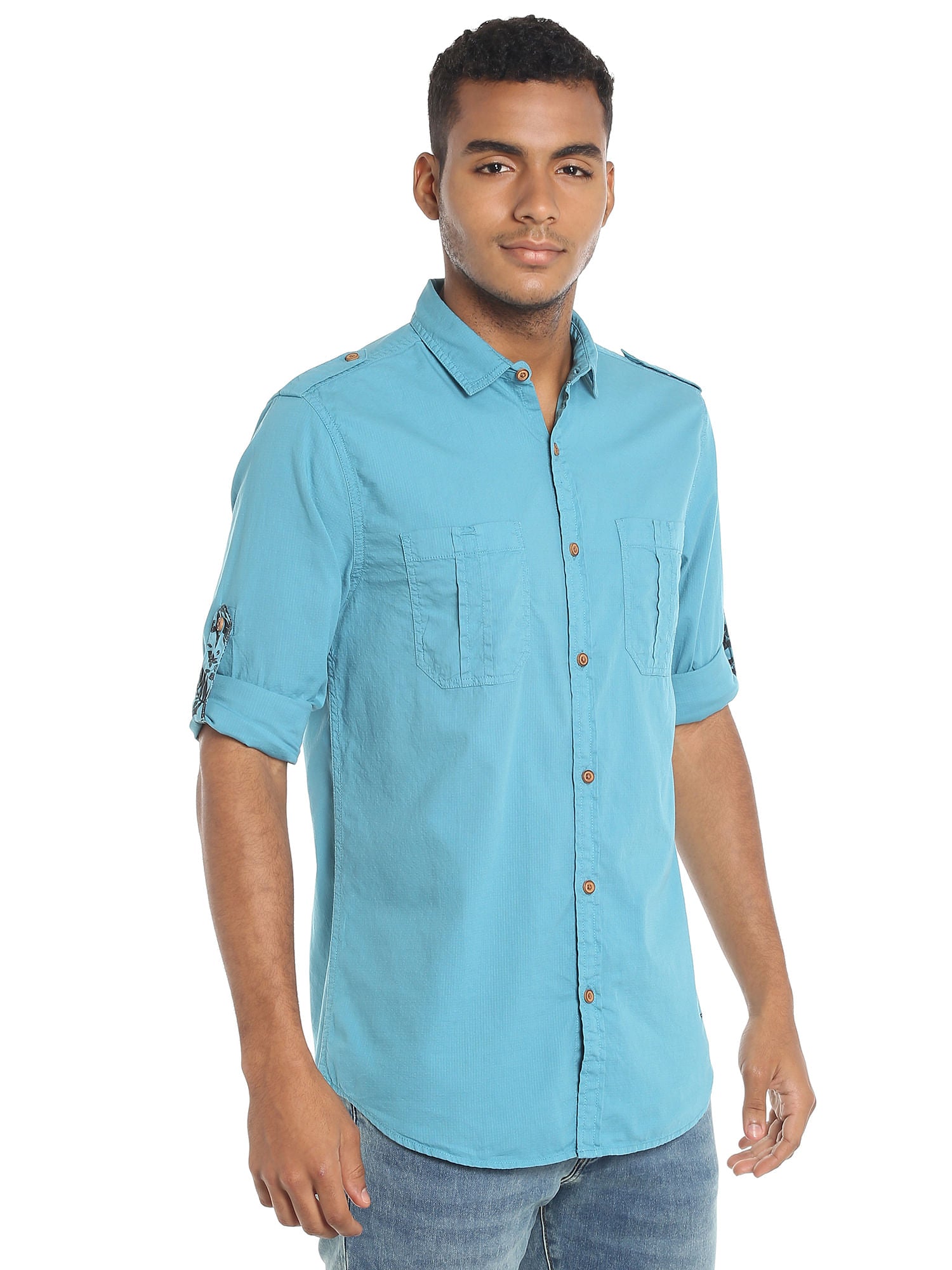 Teal Blue Slim Fit Shirt