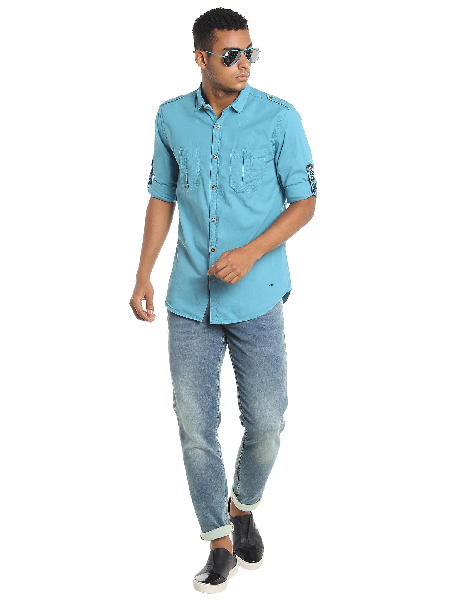 Teal Blue Slim Fit Shirt
