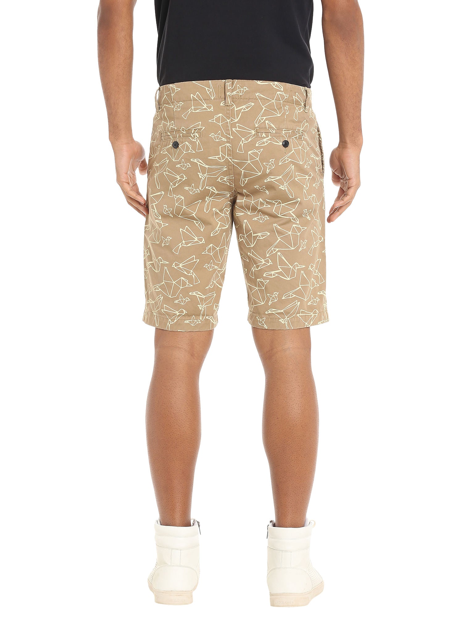 Beige Origami Print Shorts