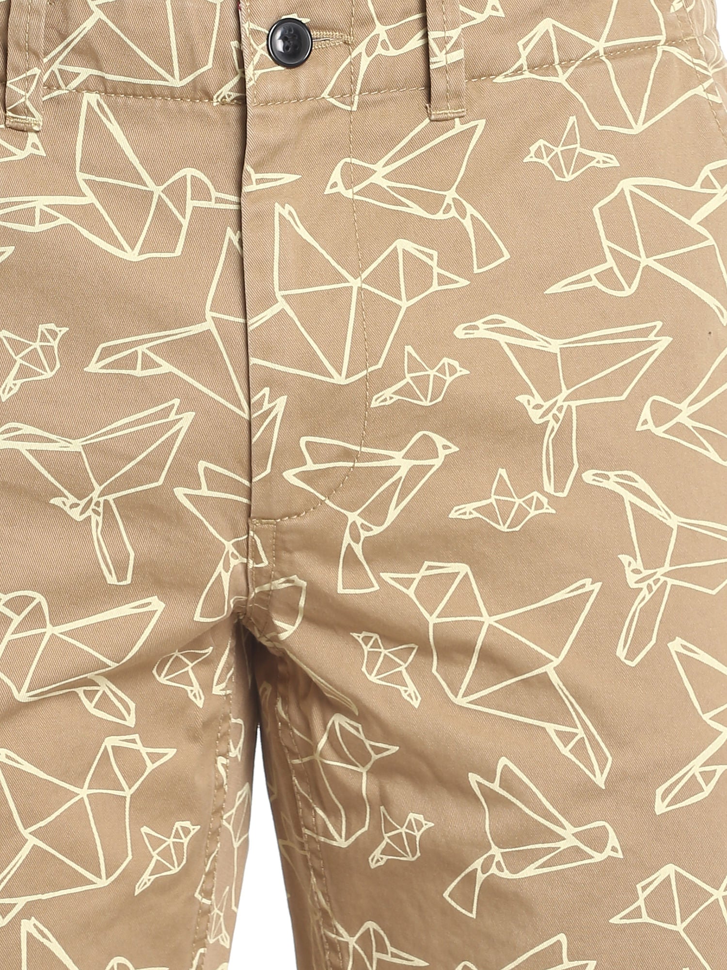 Beige Origami Print Shorts