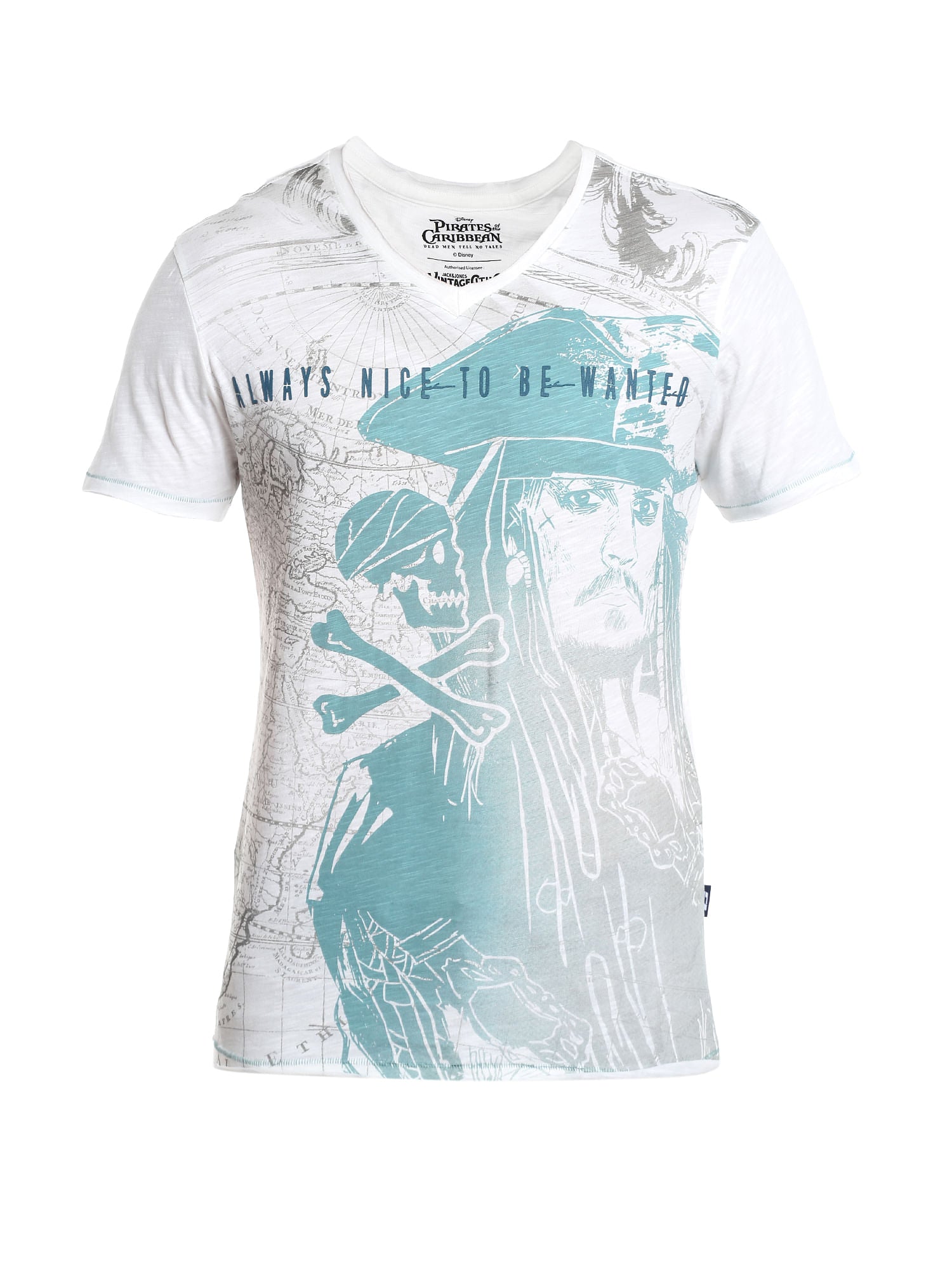 Pirates Of The Caribbean Jack Sparrow Print White T-Shirt