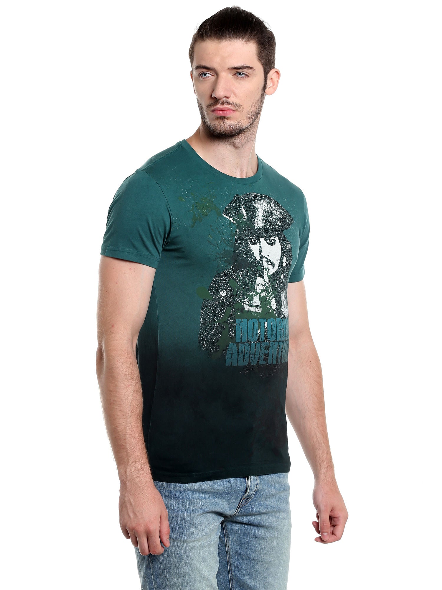 Pirates Of The Caribbean Jack Sparrow Print Green T-Shirt