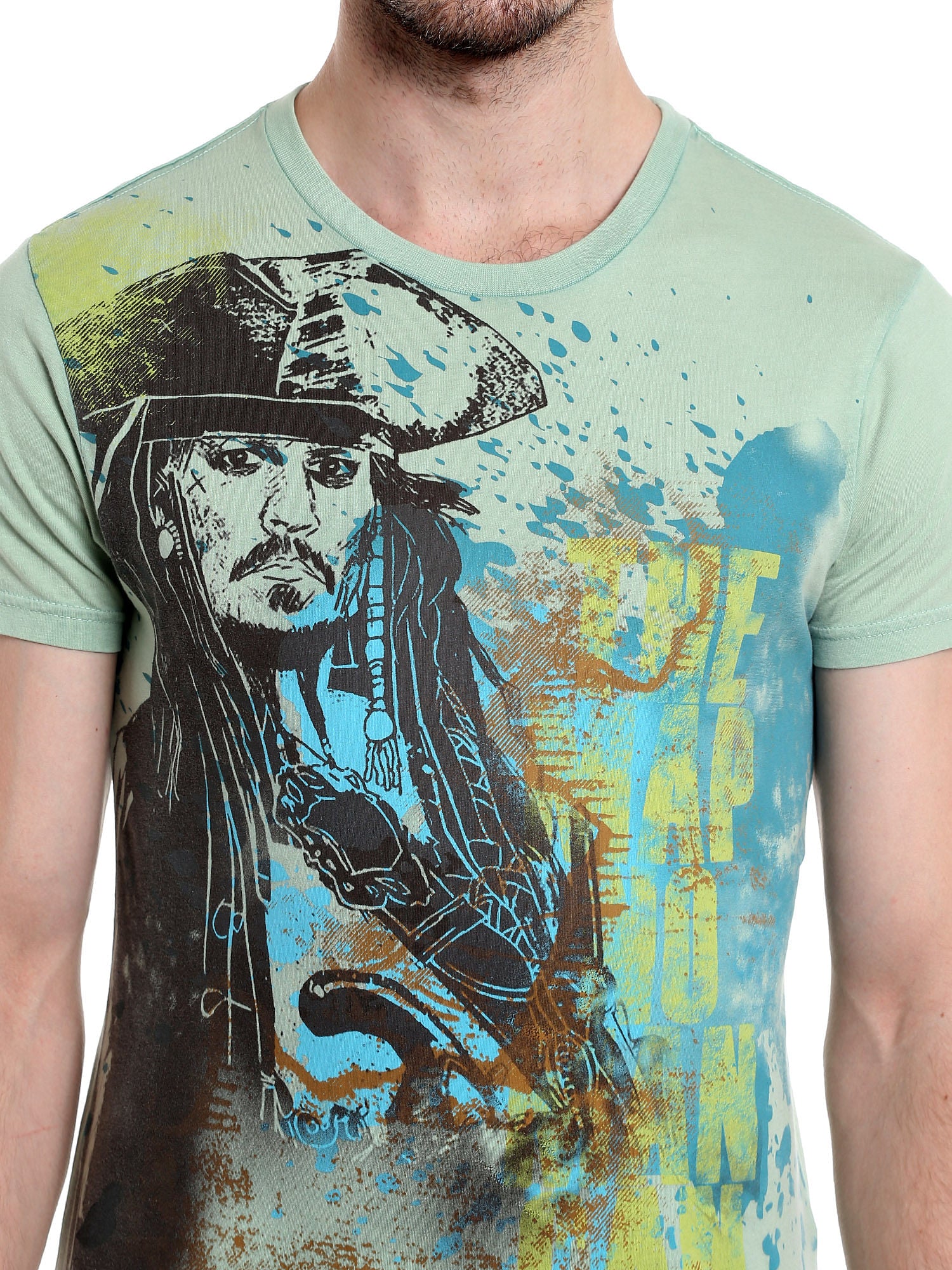 Pirates Of The Caribbean Jack Sparrow Print Green T-Shirt