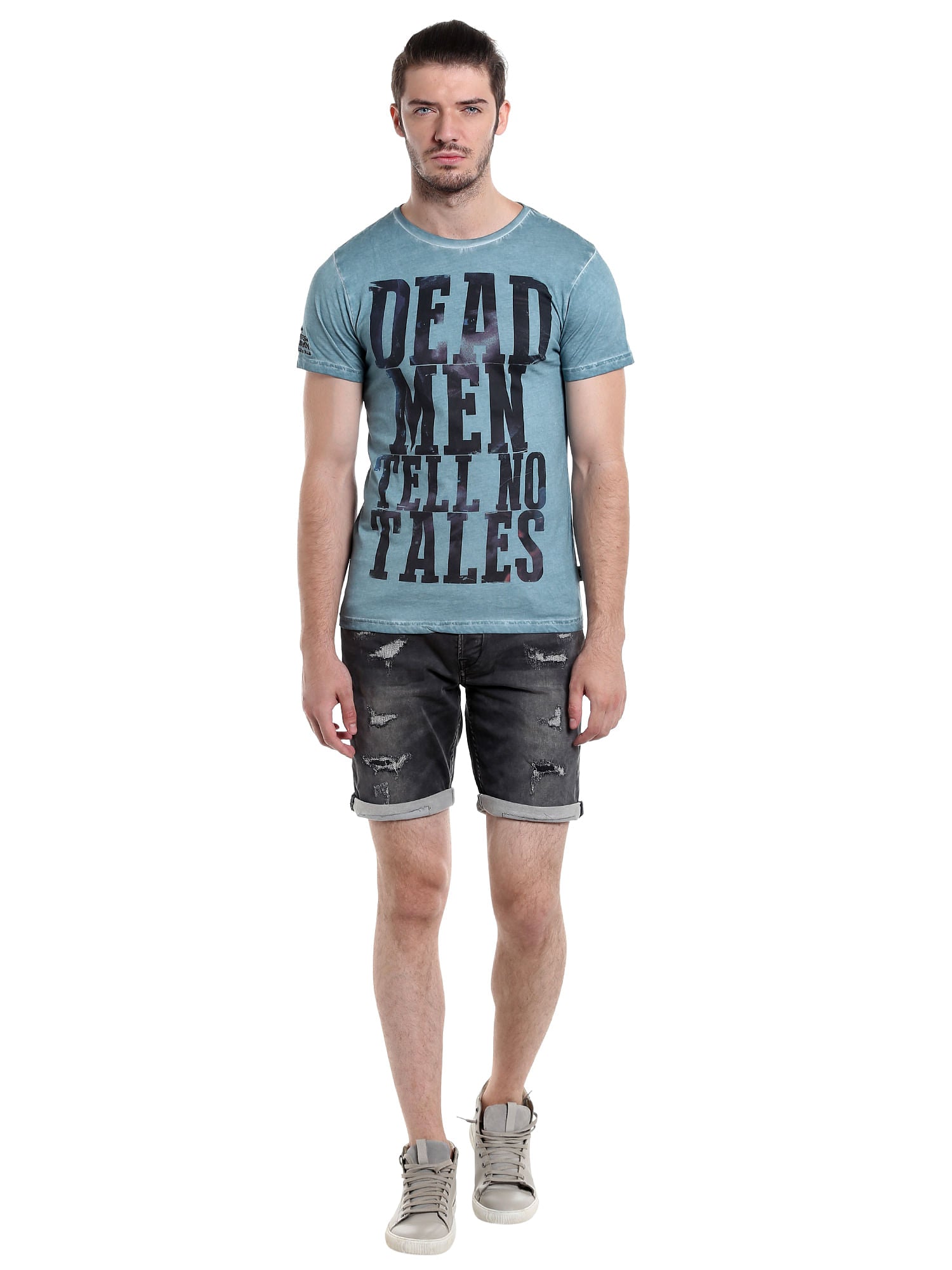 Pirates Of The Caribbean Slogan Print Blue T-Shirt