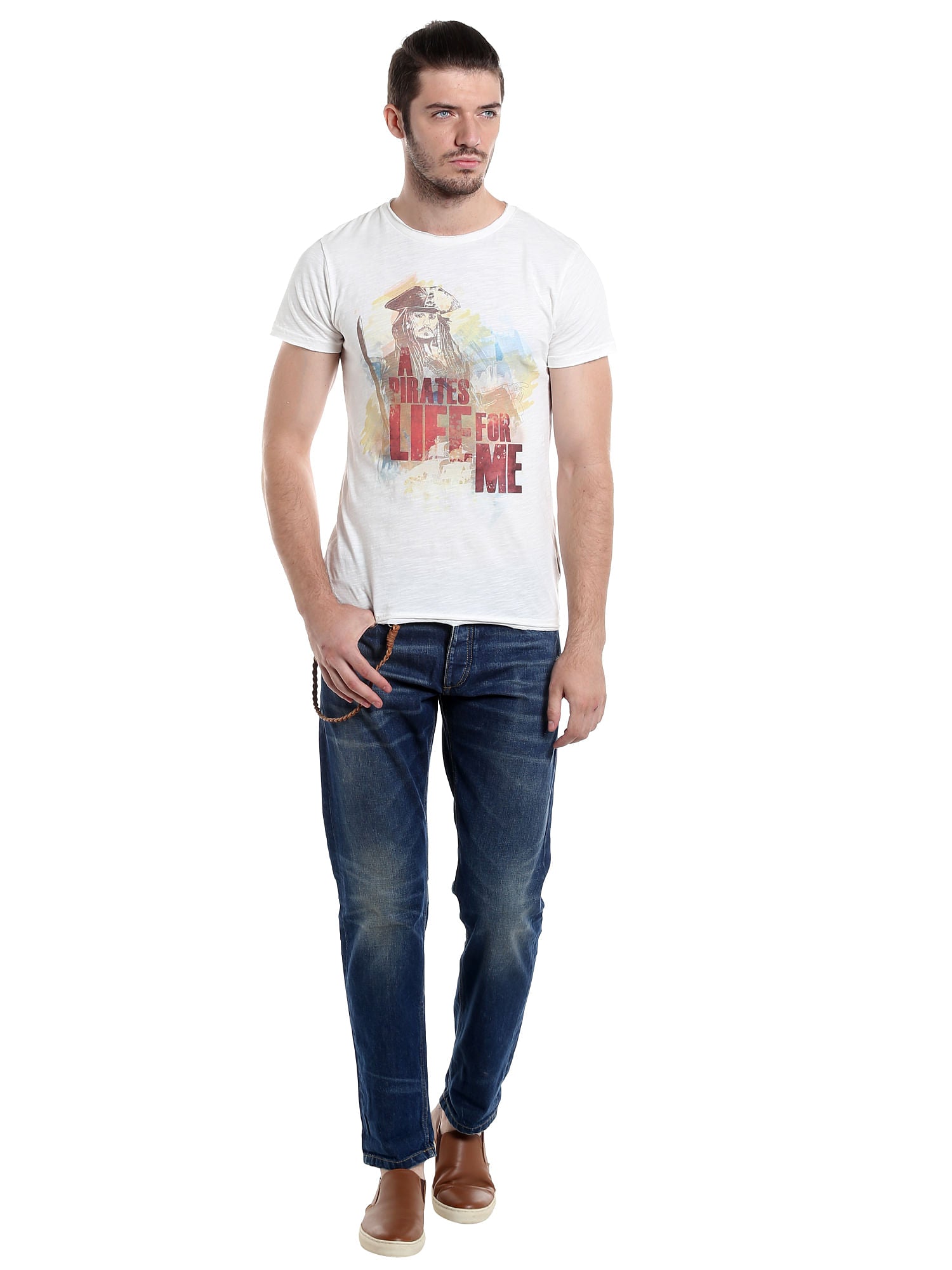 Pirates Of The Caribbean White Graphic Print T-Shirt