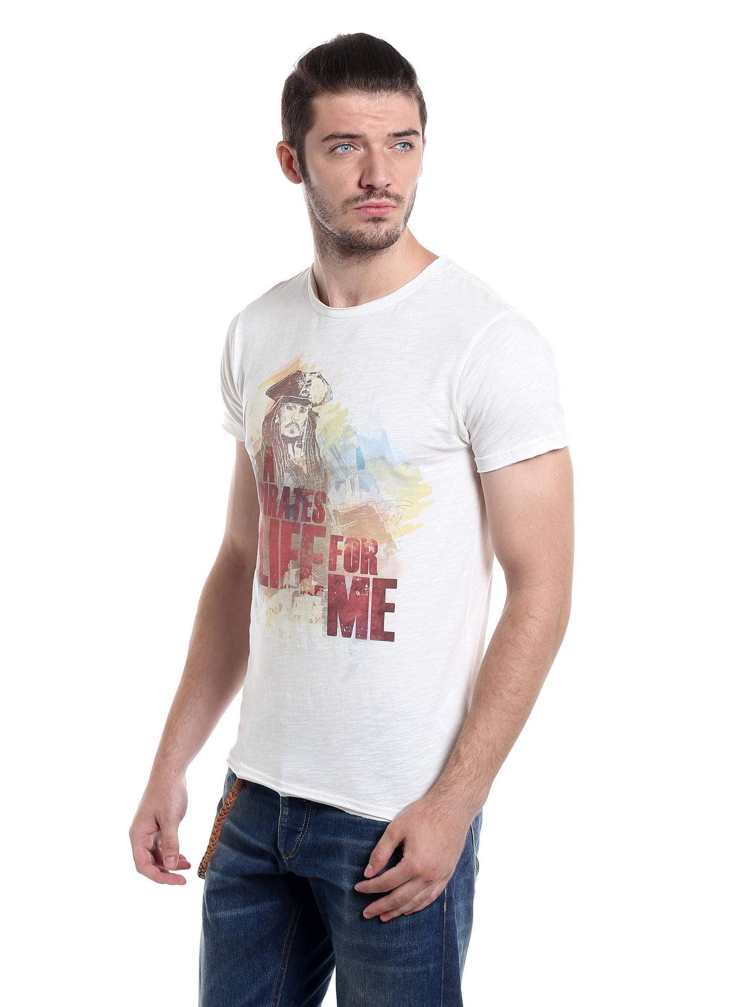 Pirates Of The Caribbean White Graphic Print T-Shirt