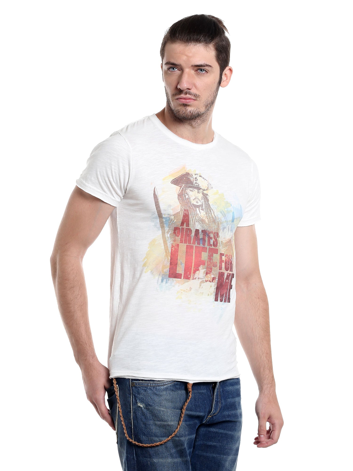 Pirates Of The Caribbean White Graphic Print T-Shirt