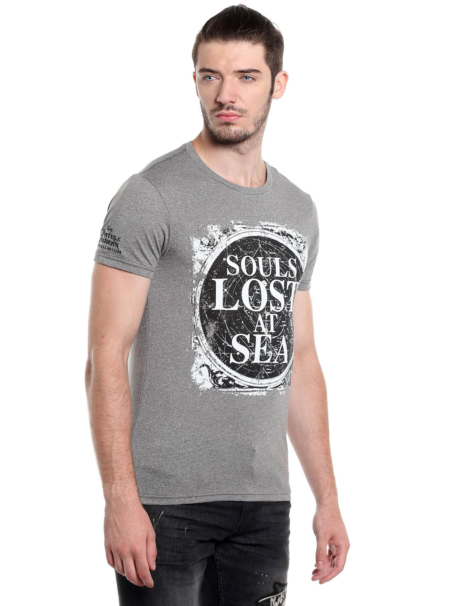 Pirates Of The Caribbean Slogan Print Grey T-Shirt