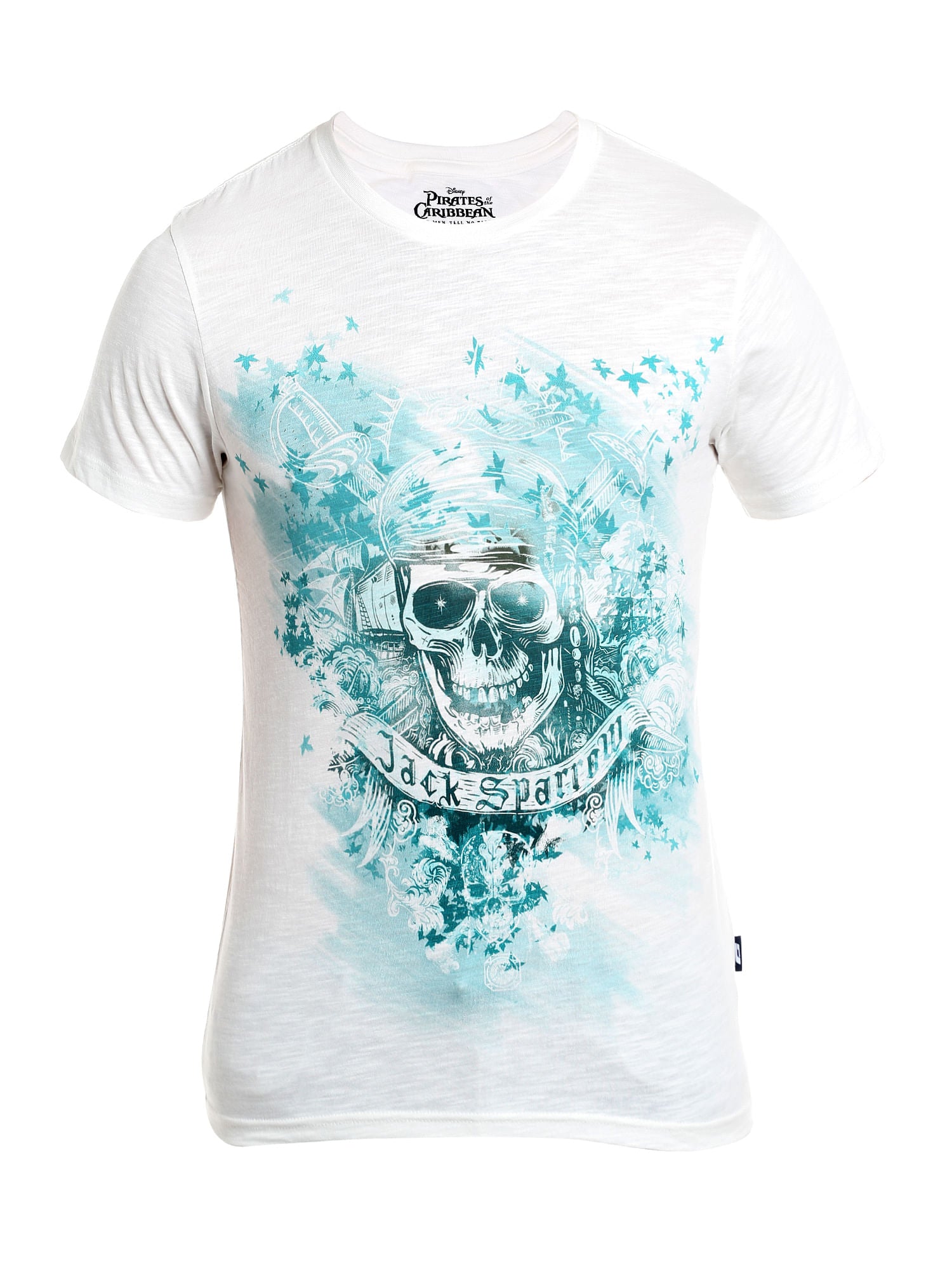 Pirates Of The Caribbean Skull Print White T-Shirt