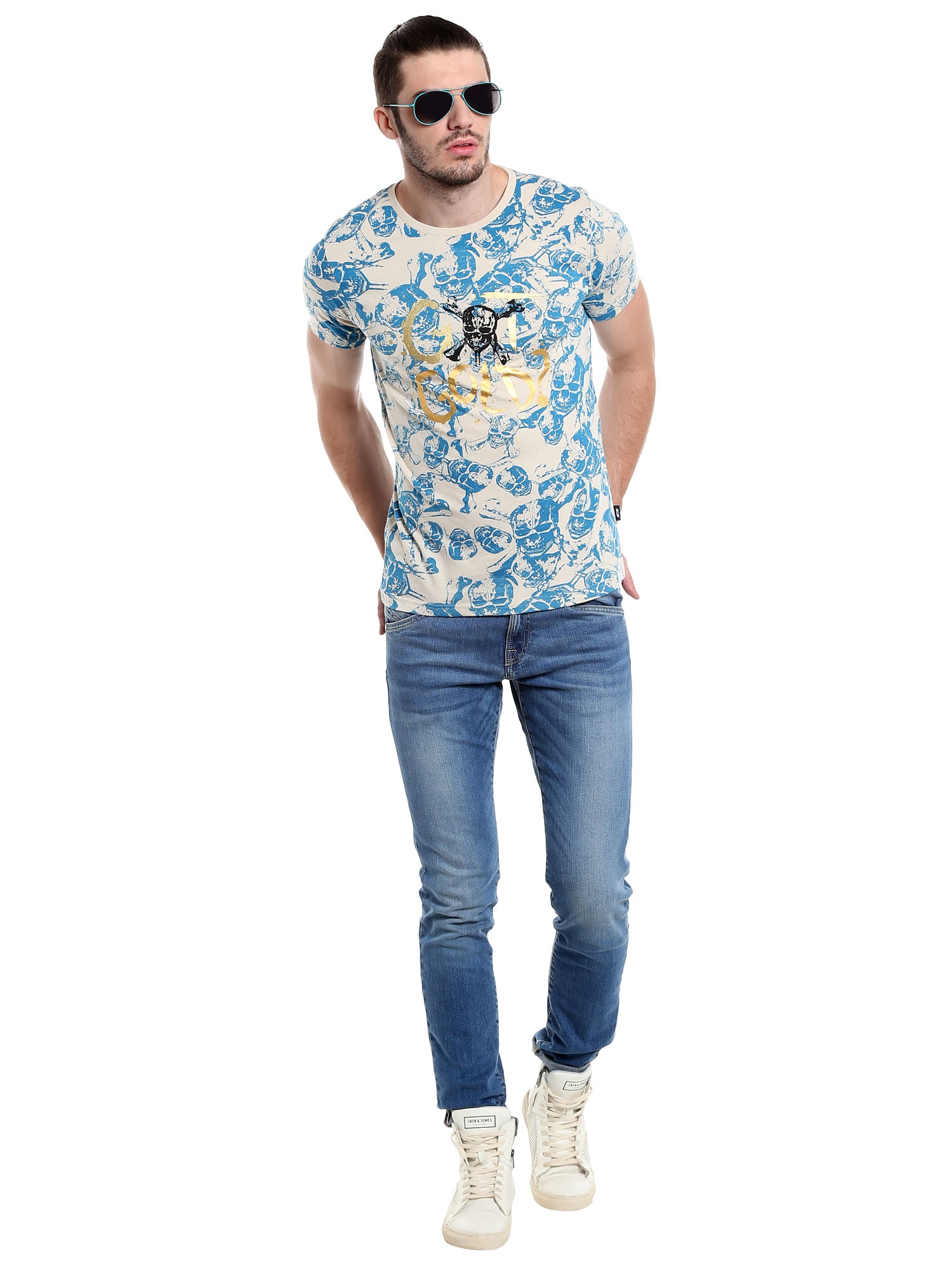 Pirates Of The Caribbean Printed Blue T-Shirt