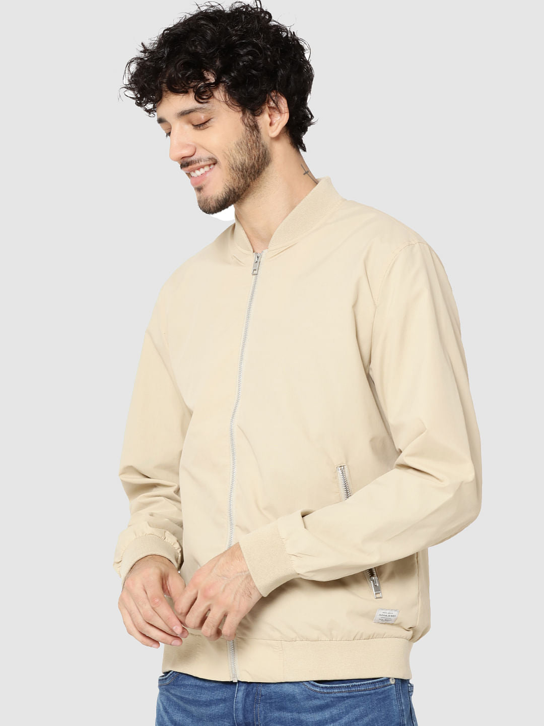 Beige Bomber Jacket