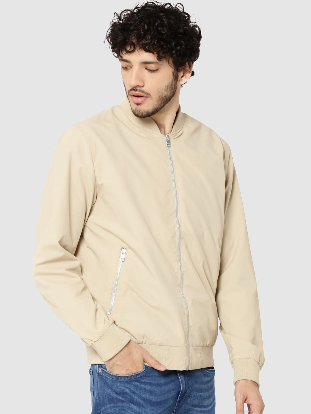 Beige Bomber Jacket