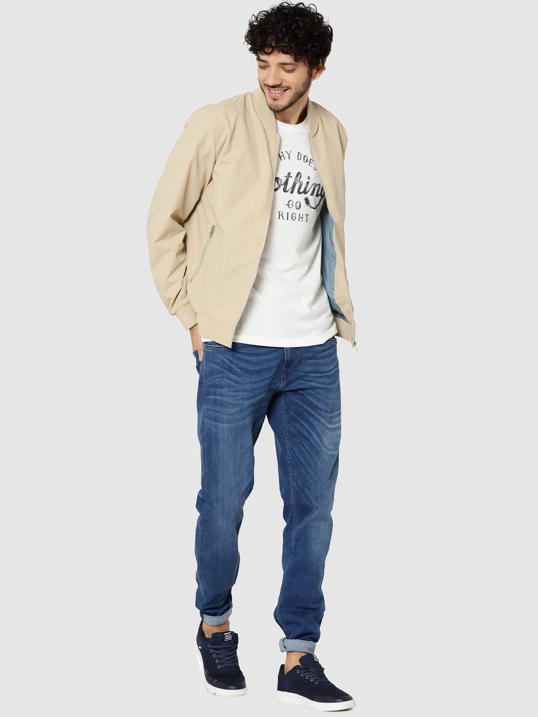 Beige Bomber Jacket