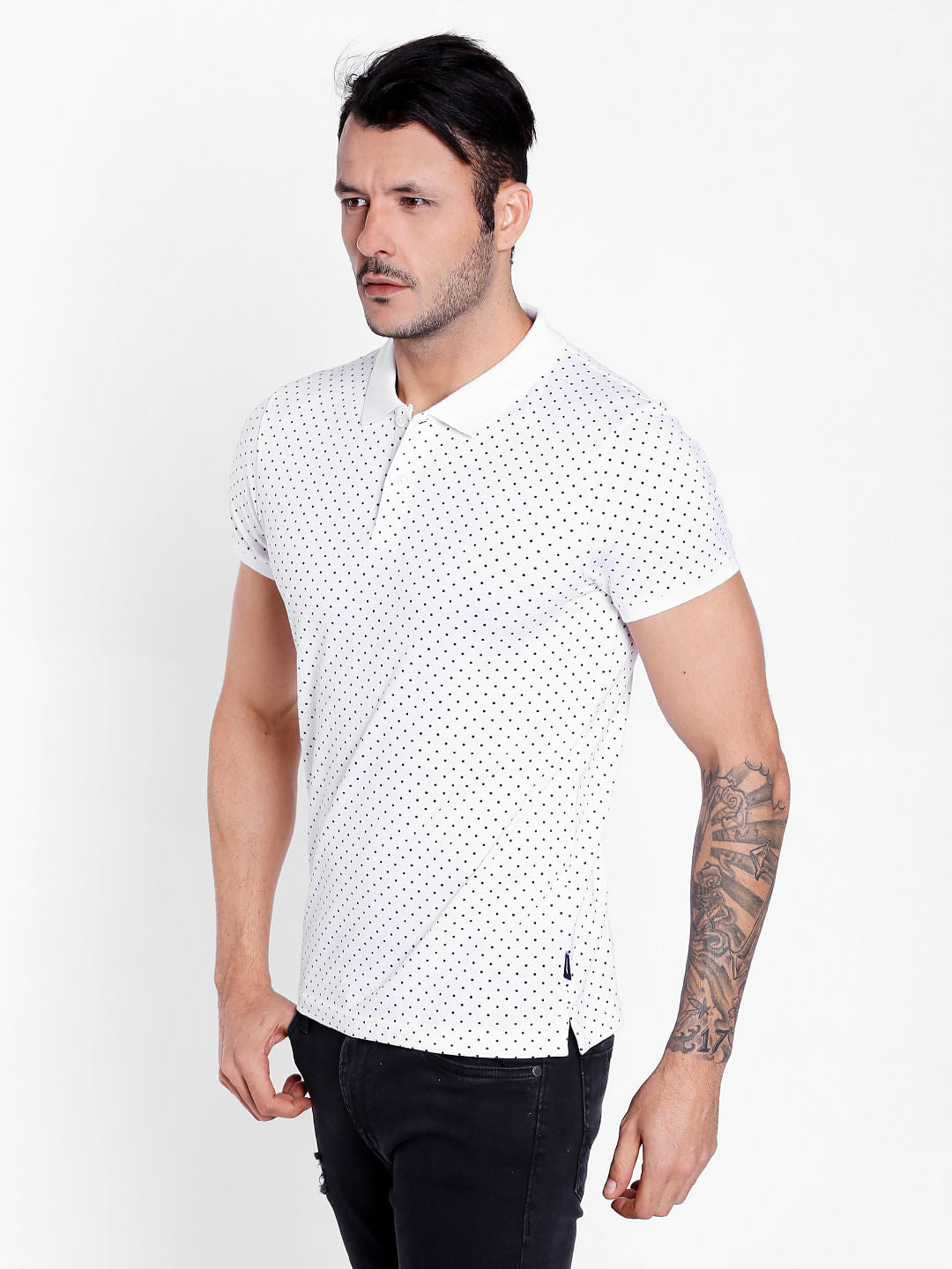 White Polka Dots Polo T-Shirt