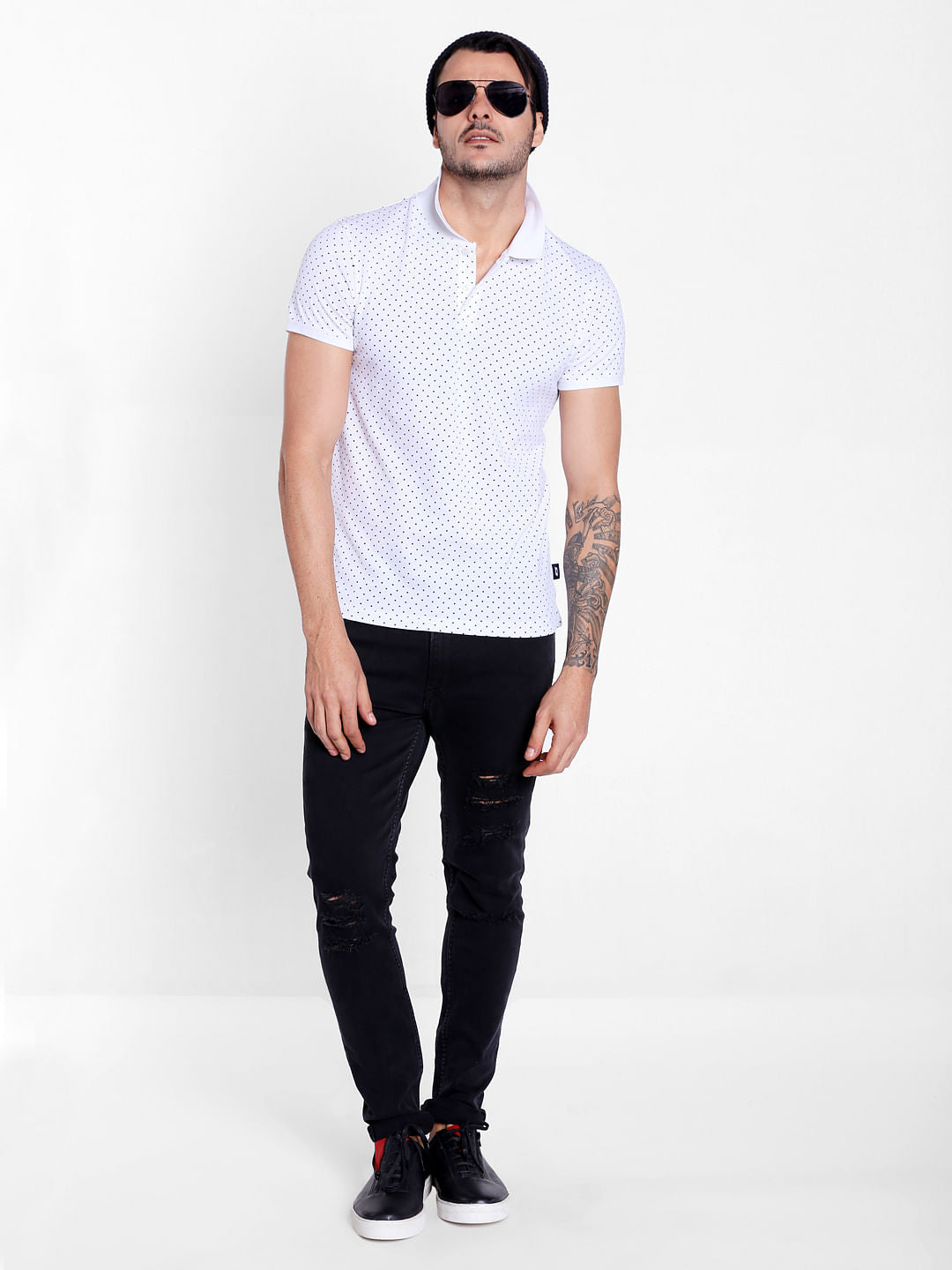 White Polka Dots Polo T-Shirt