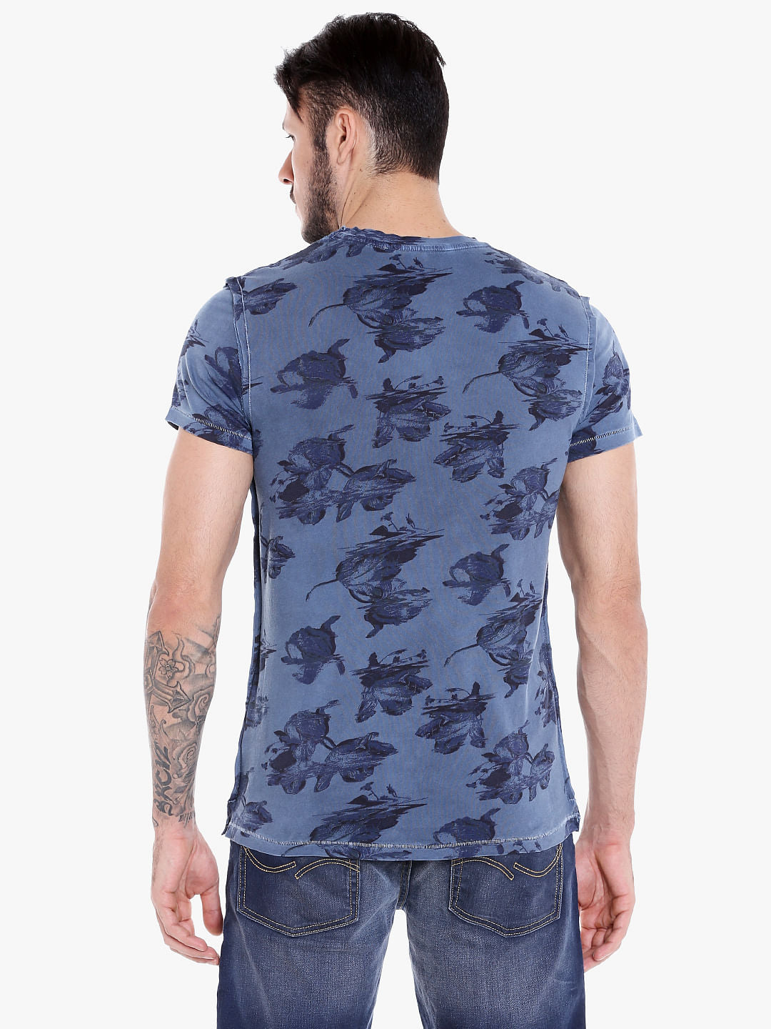 Blue All Over Printed Crew Neck T-Shirt