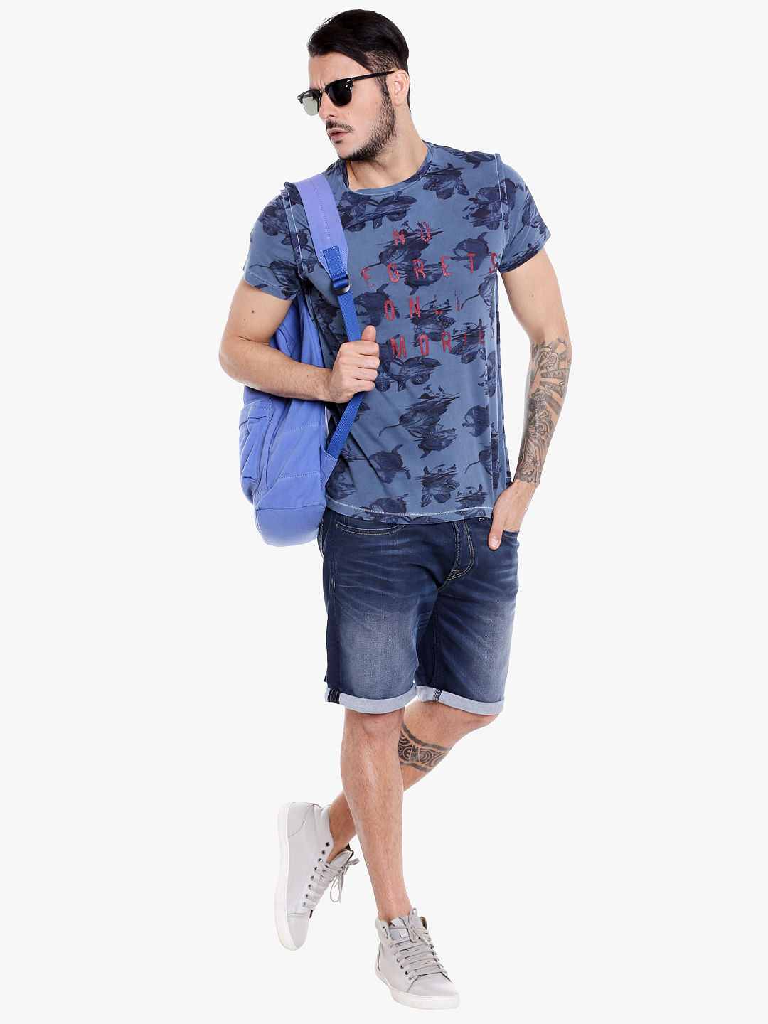 Blue All Over Printed Crew Neck T-Shirt