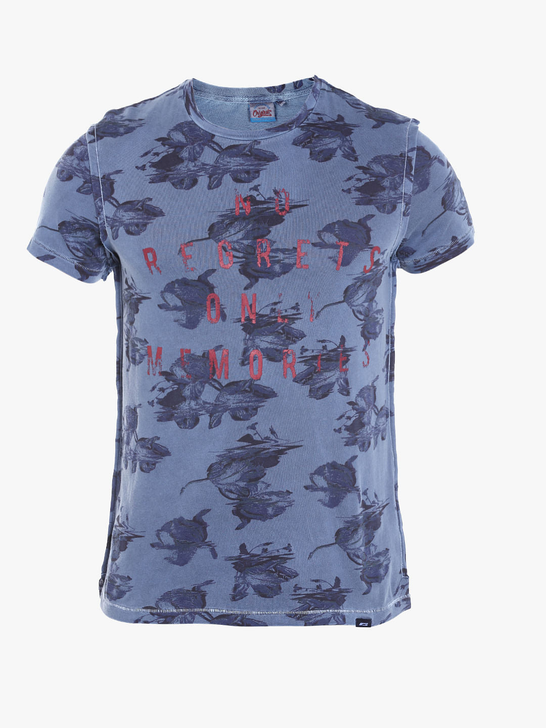 Blue All Over Printed Crew Neck T-Shirt