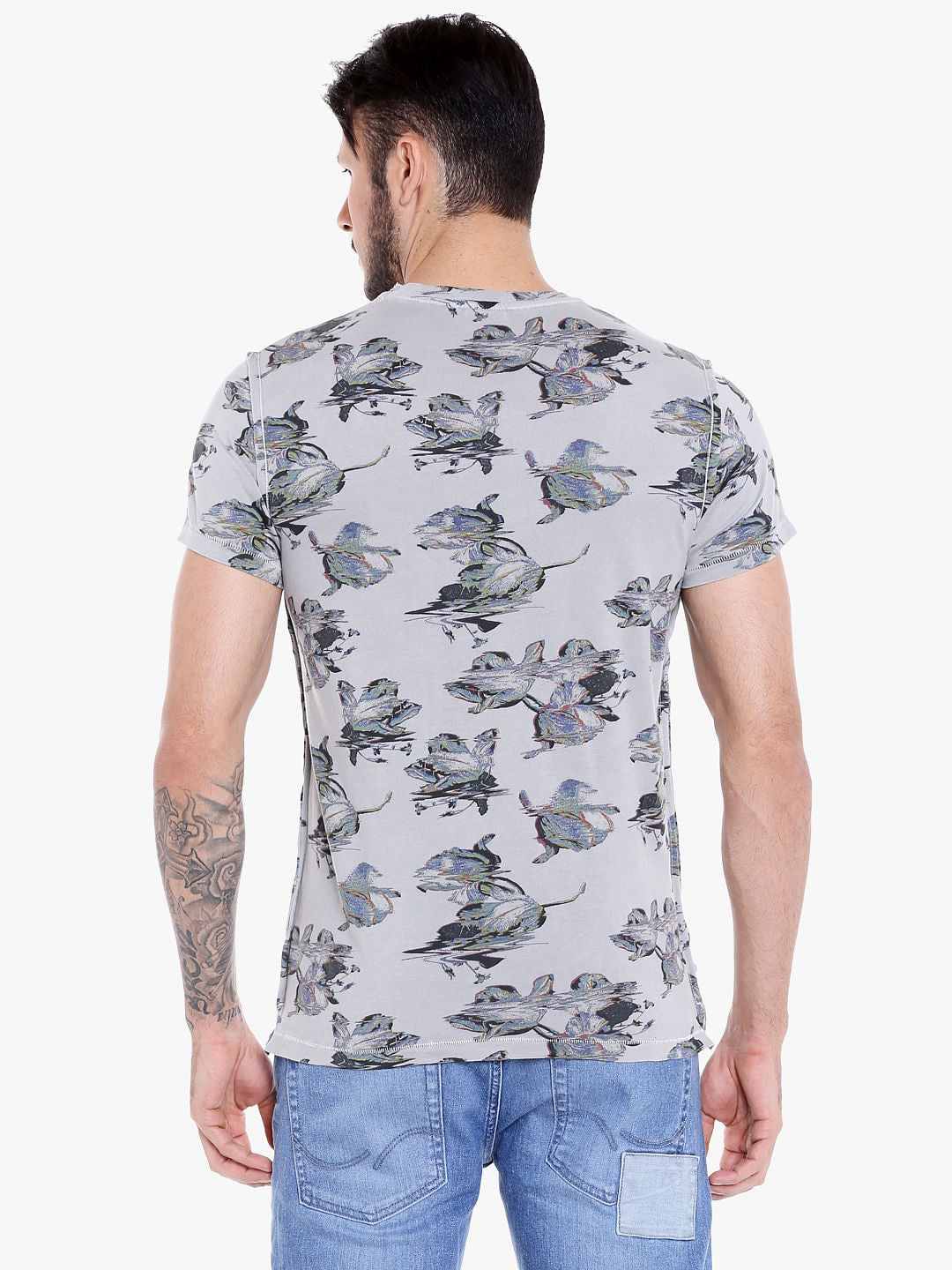 Grey All Over Print Crew Neck T-Shirt