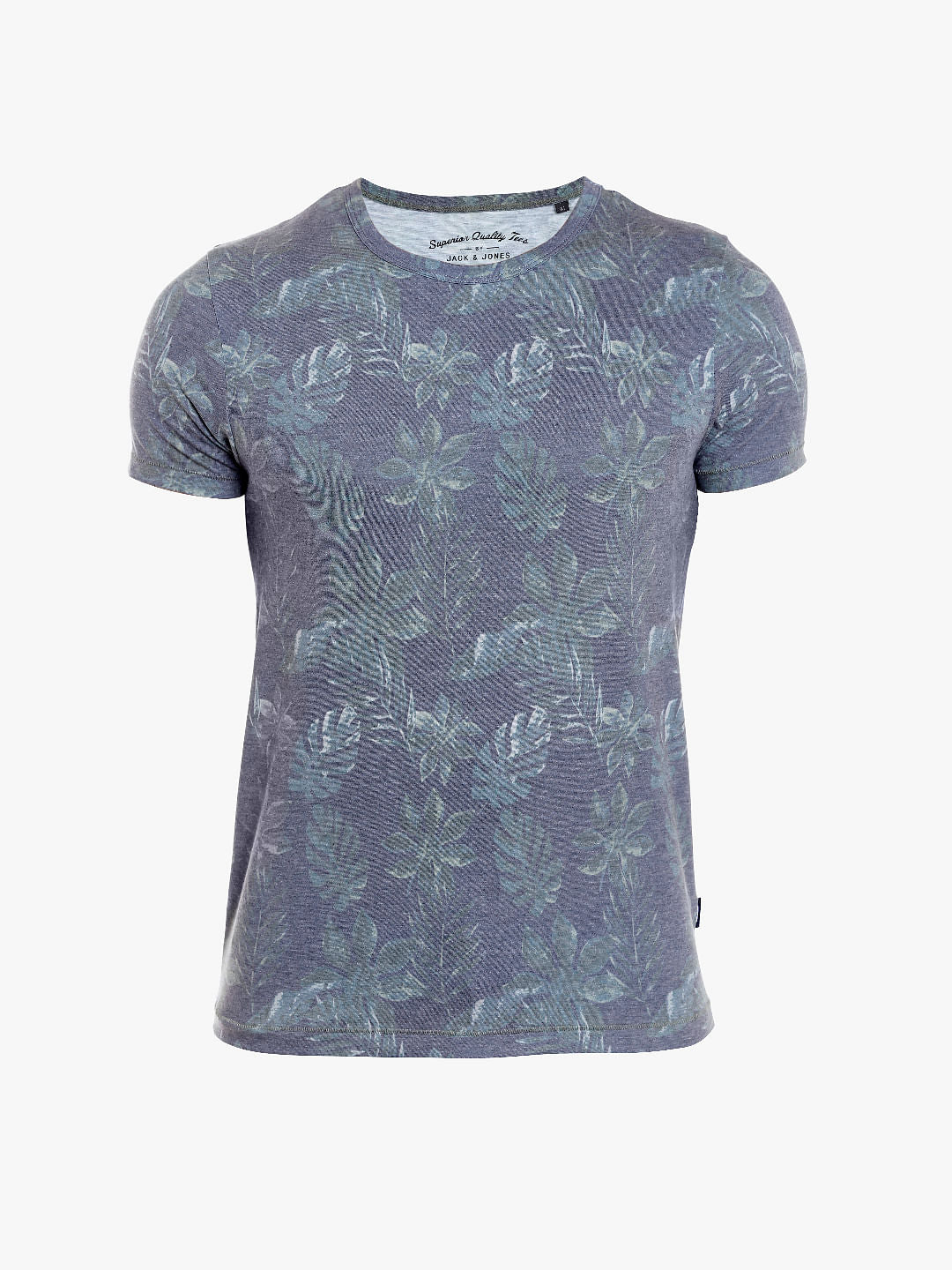 Grey Tropical Print Crew Neck T-Shirt