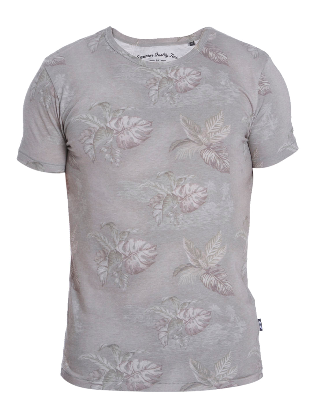 Grey Leaf Print Crew Neck T-Shirt