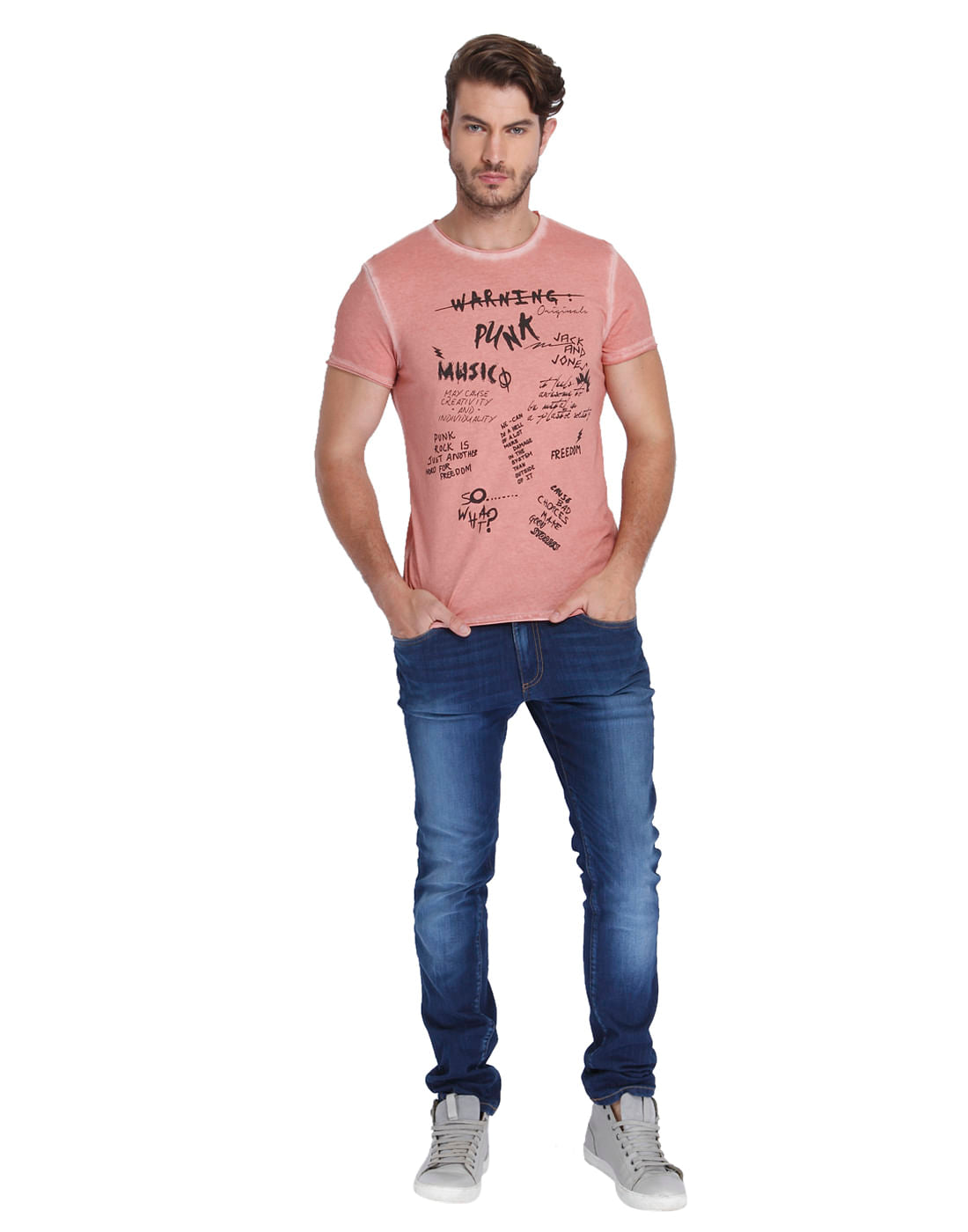 Pink Scribble Print Crew Neck T-Shirt