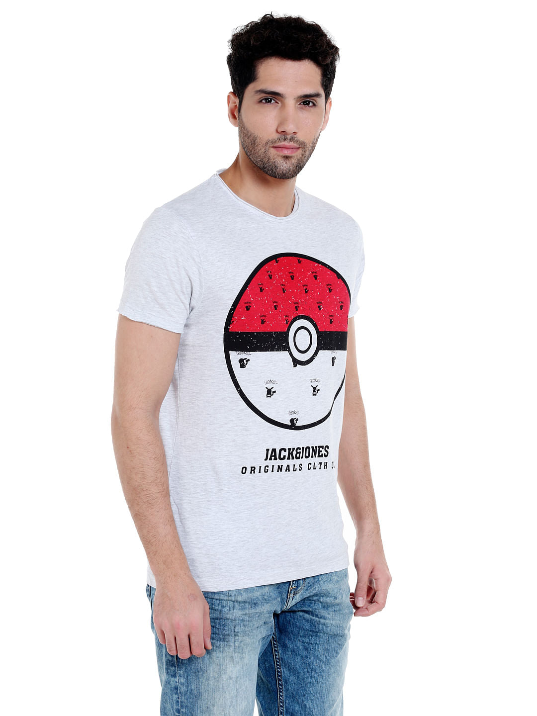 X Pokemon White Poke Ball Print Crew Neck T-Shirt
