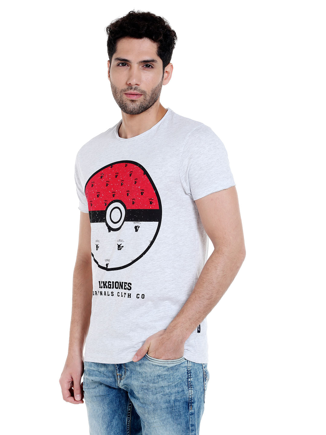 X Pokemon White Poke Ball Print Crew Neck T-Shirt