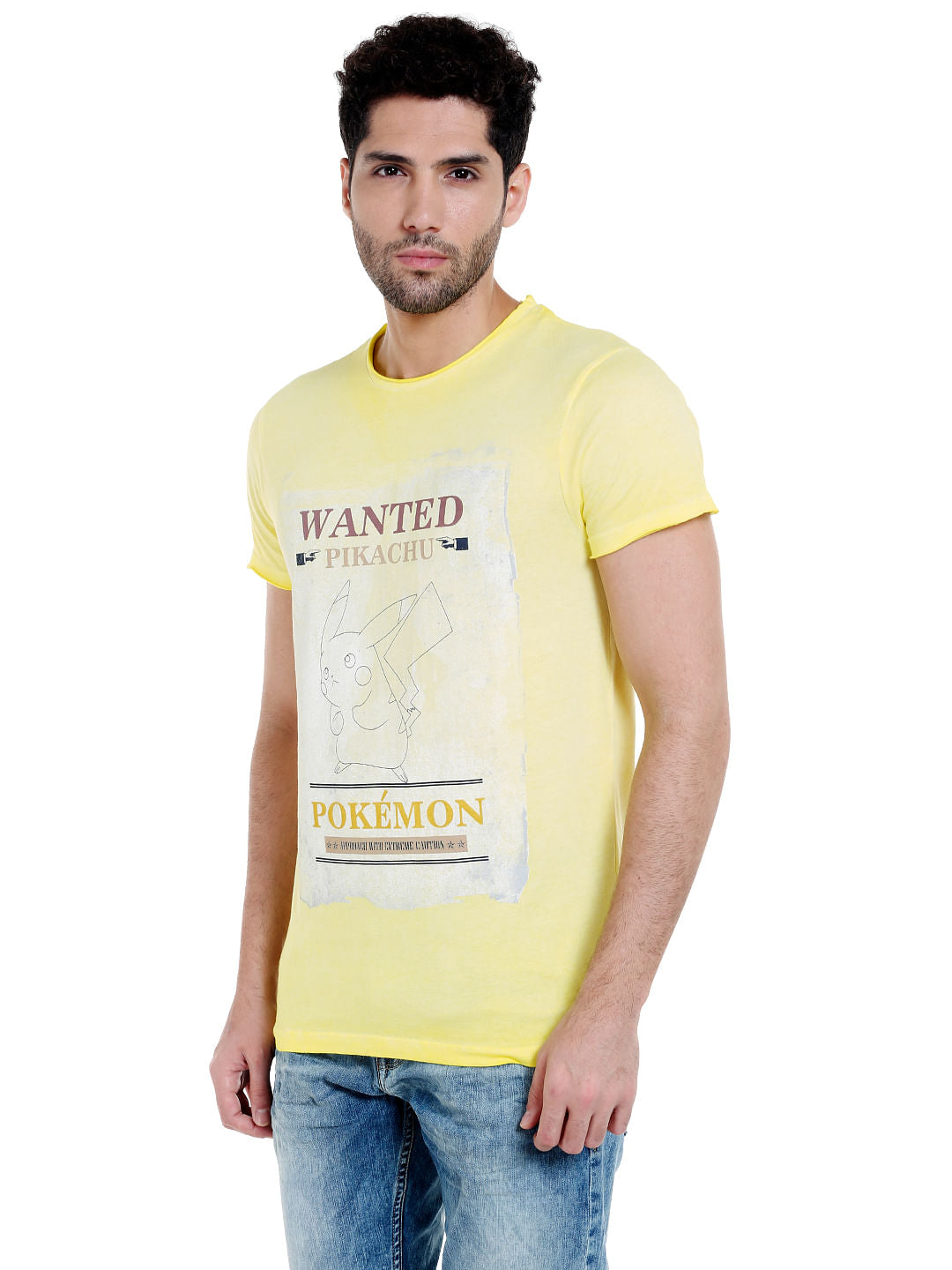 X Pokemon Yellow Pikachu Print Crew Neck T-Shirt