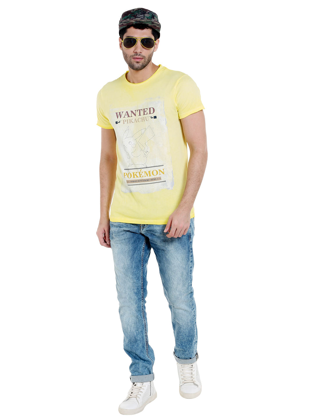 X Pokemon Yellow Pikachu Print Crew Neck T-Shirt